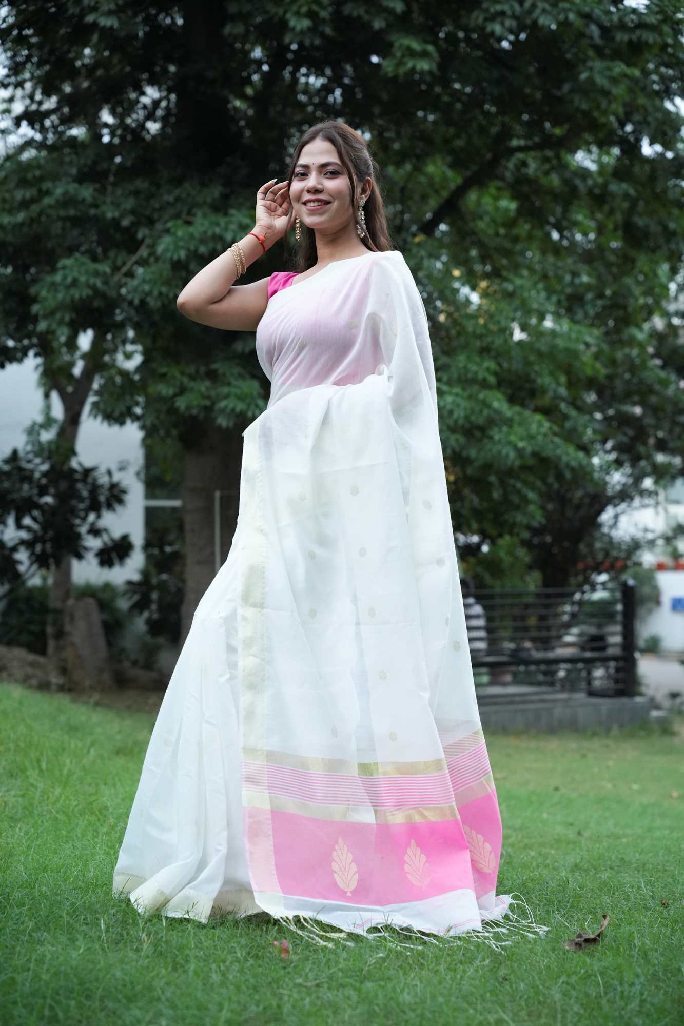 Madurai Soft Cotton with Anchal Zari Work Contrast Pallu Ready To Wear Saree