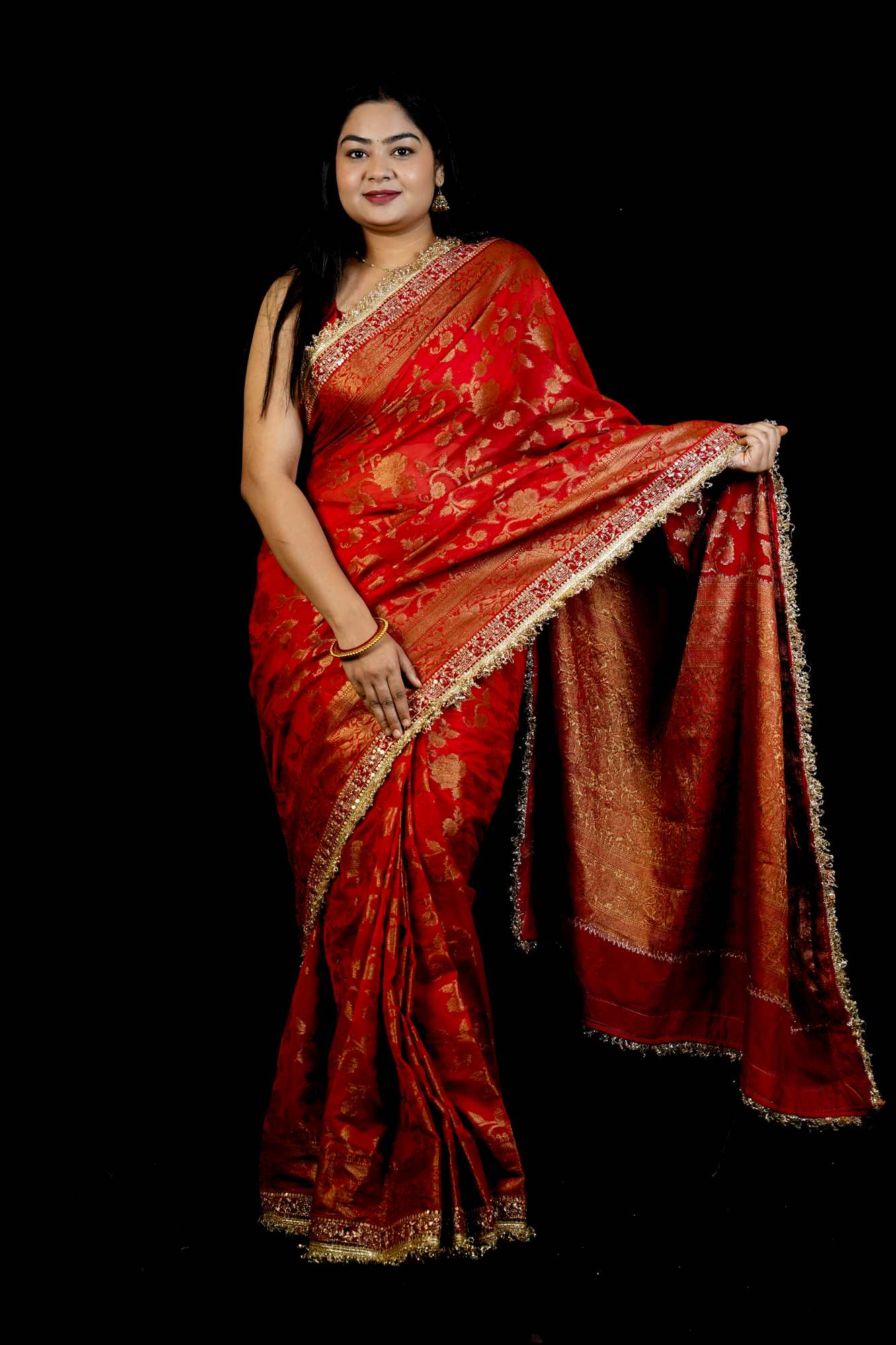 Banarasi georgette silk with Intricate Gold Zari Work Ready To Wear Saree