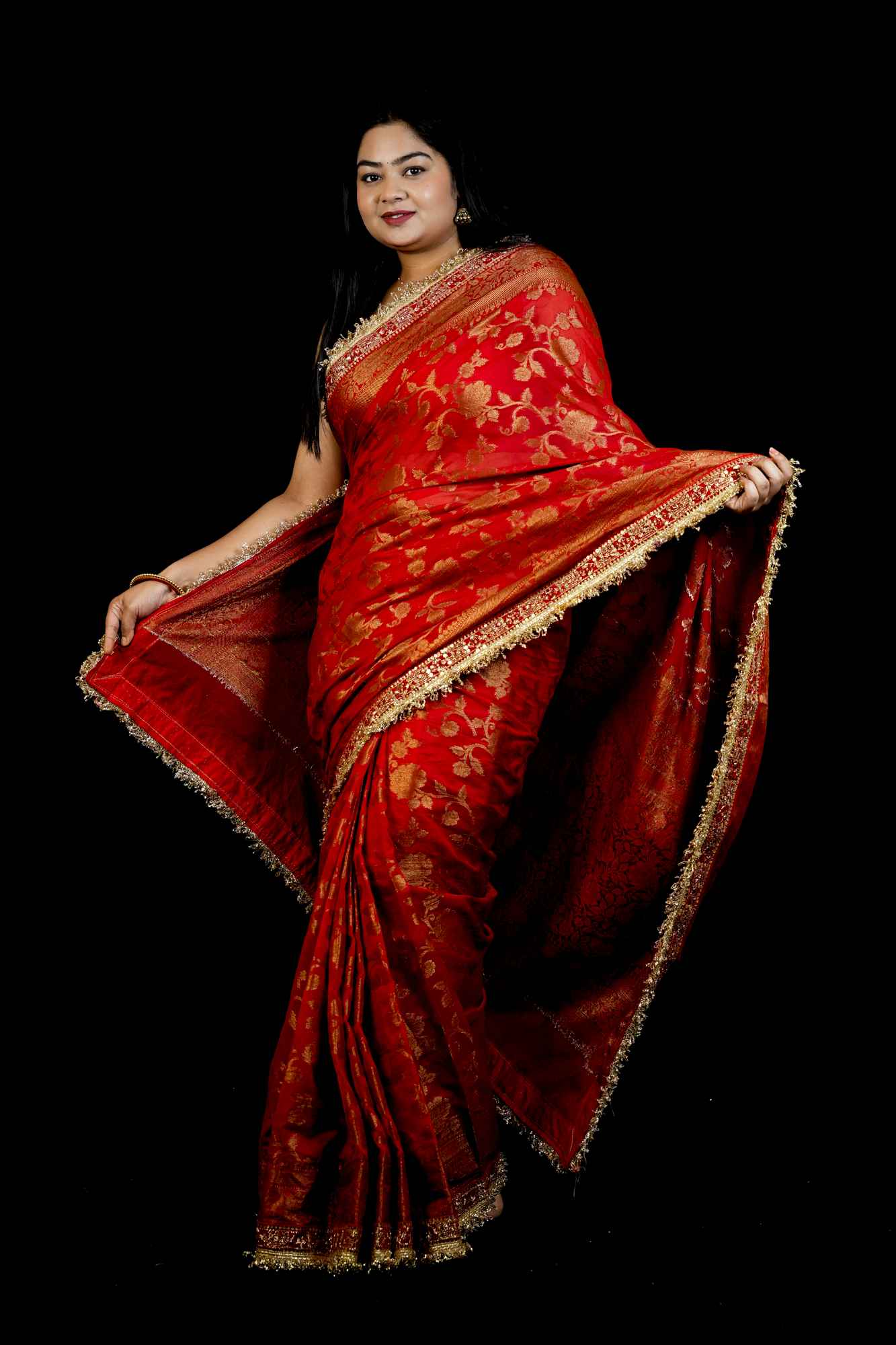 Banarasi georgette silk with Intricate Gold Zari Work Ready To Wear Saree