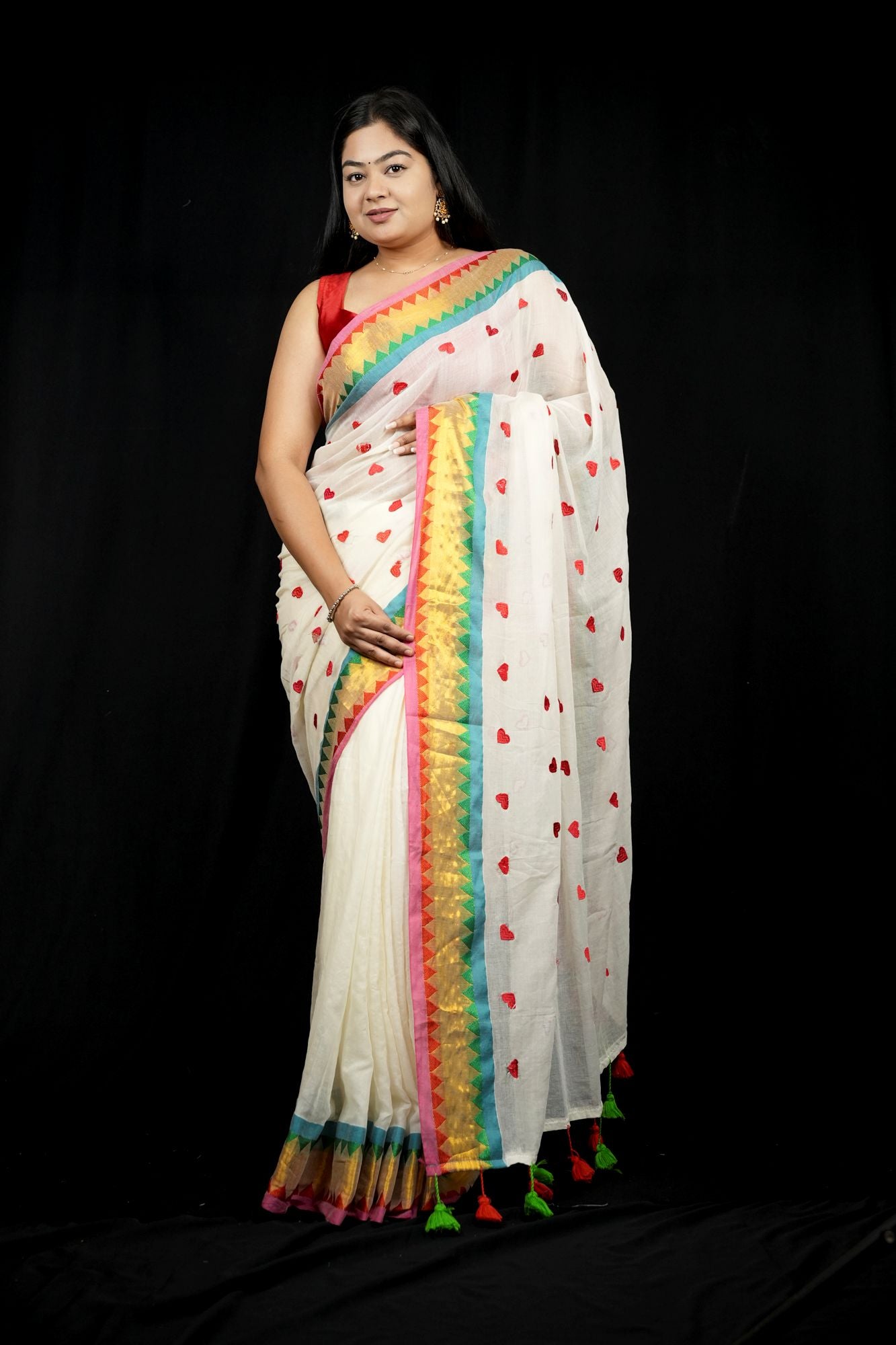 Softest Mulmul Cotton with embroidered sweet heart prestitched saree