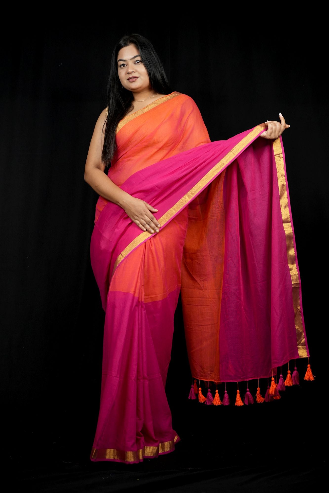 Soft Mulmul Cotton 2 shade Ready To Wear Saree
