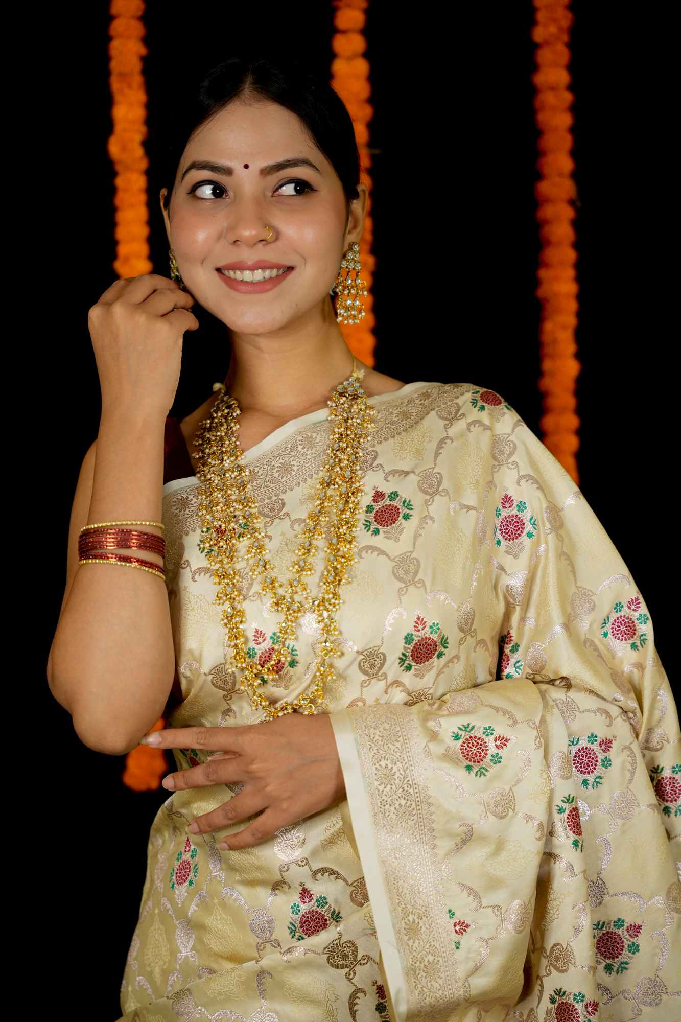 Mashru Silk with Intricate Zari Weave and Floral Motifs Ready To Wear Saree