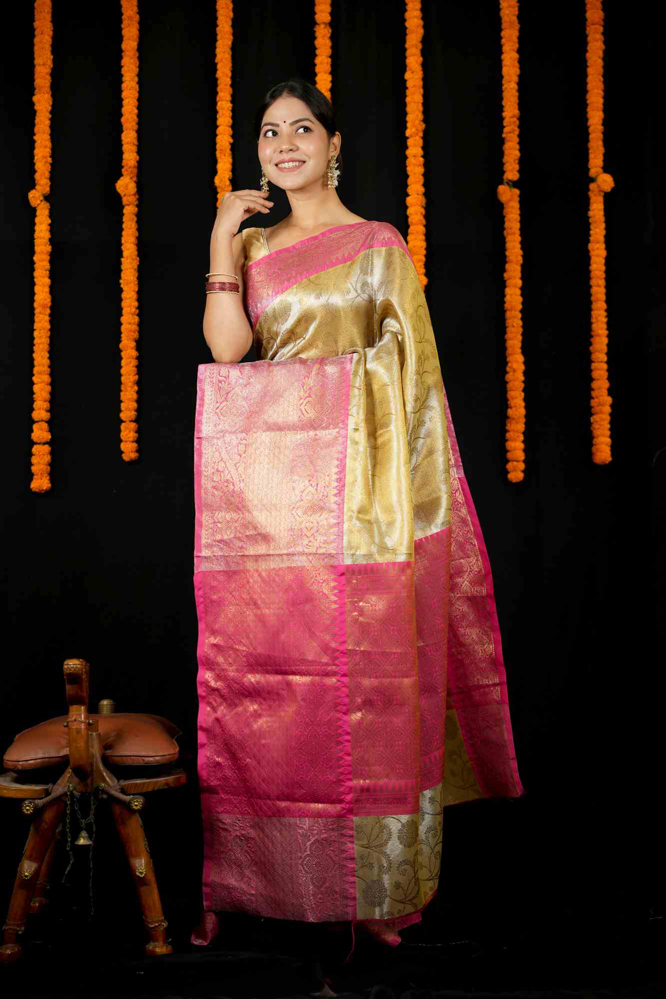 Soft Tissue Silk ready to wear Saree in contrast pallu with Intricate Zari Weave