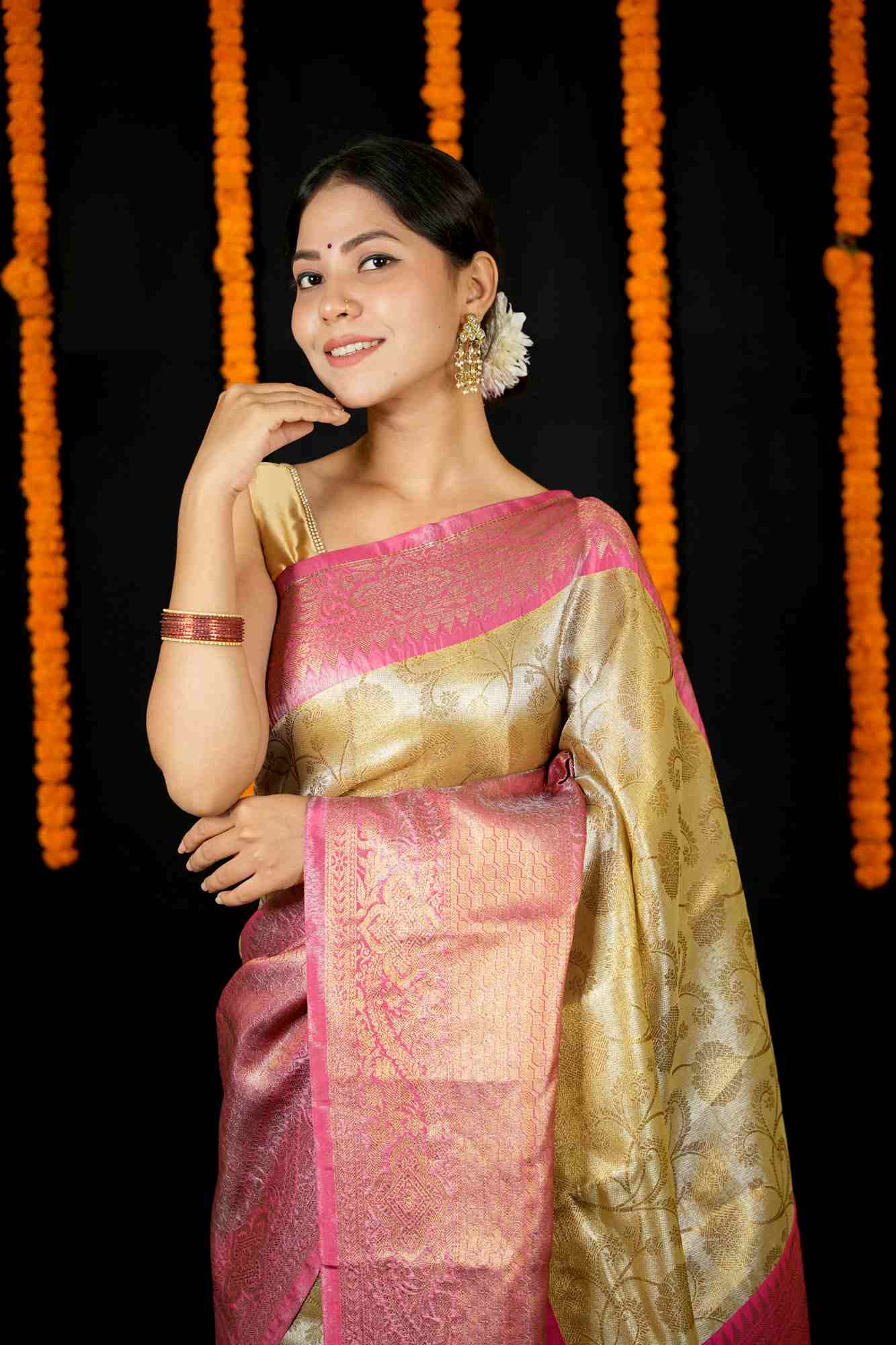 Soft Tissue Silk ready to wear Saree in contrast pallu with Intricate Zari Weave
