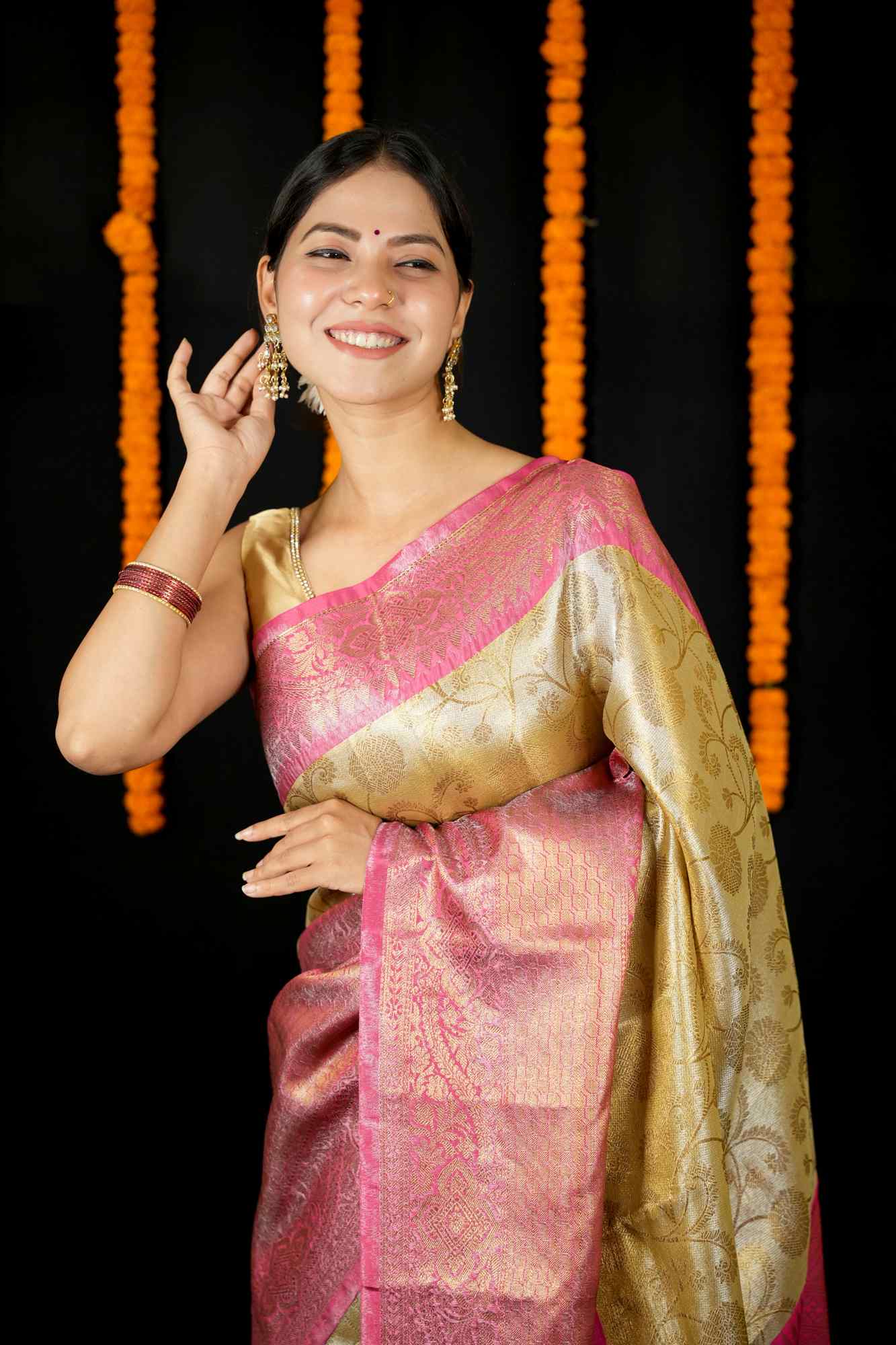 Soft Tissue Silk ready to wear Saree in contrast pallu with Intricate Zari Weave