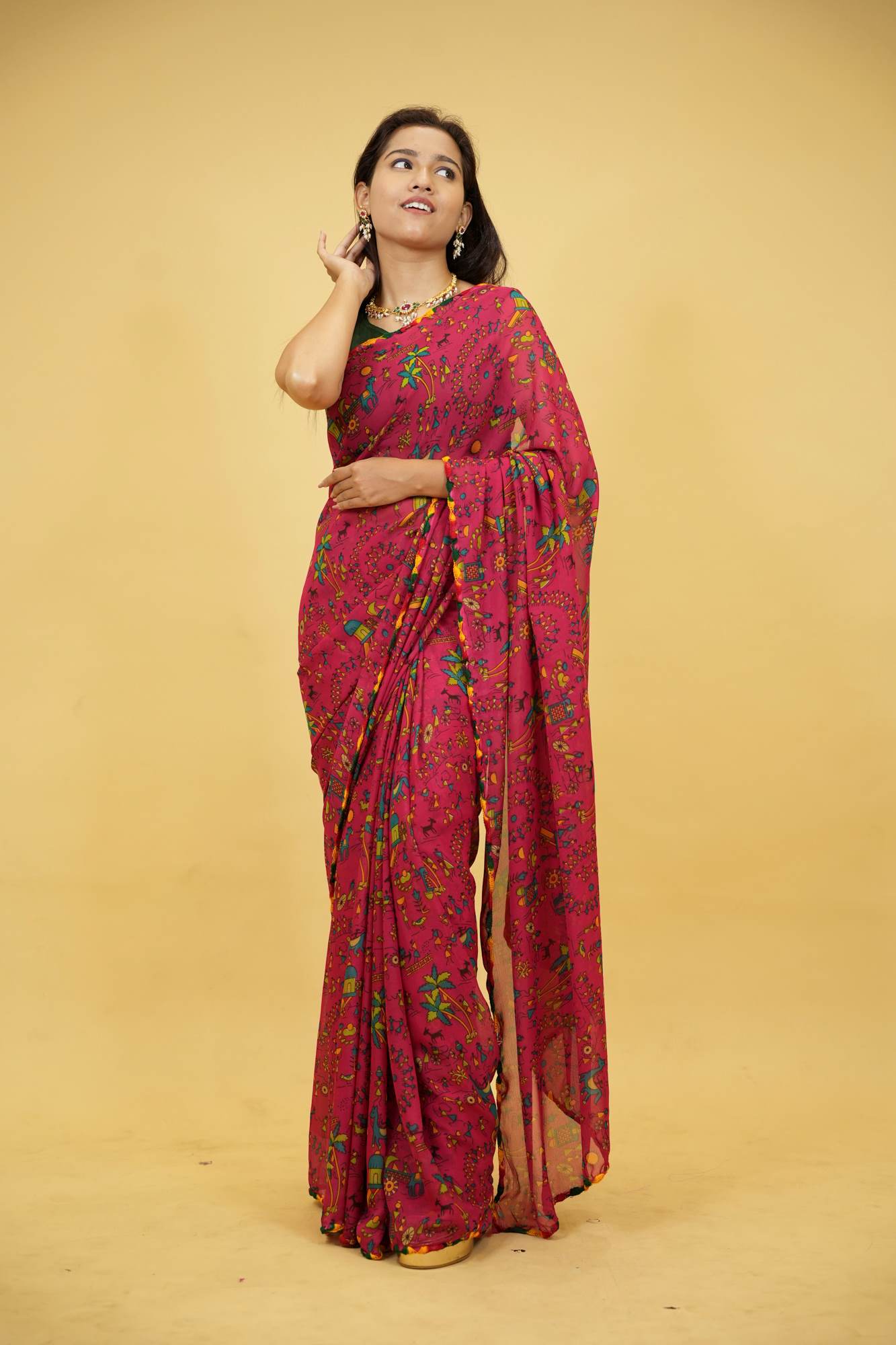 Georgette with Rajasthani Folk Motifs Ready To Wear Saree