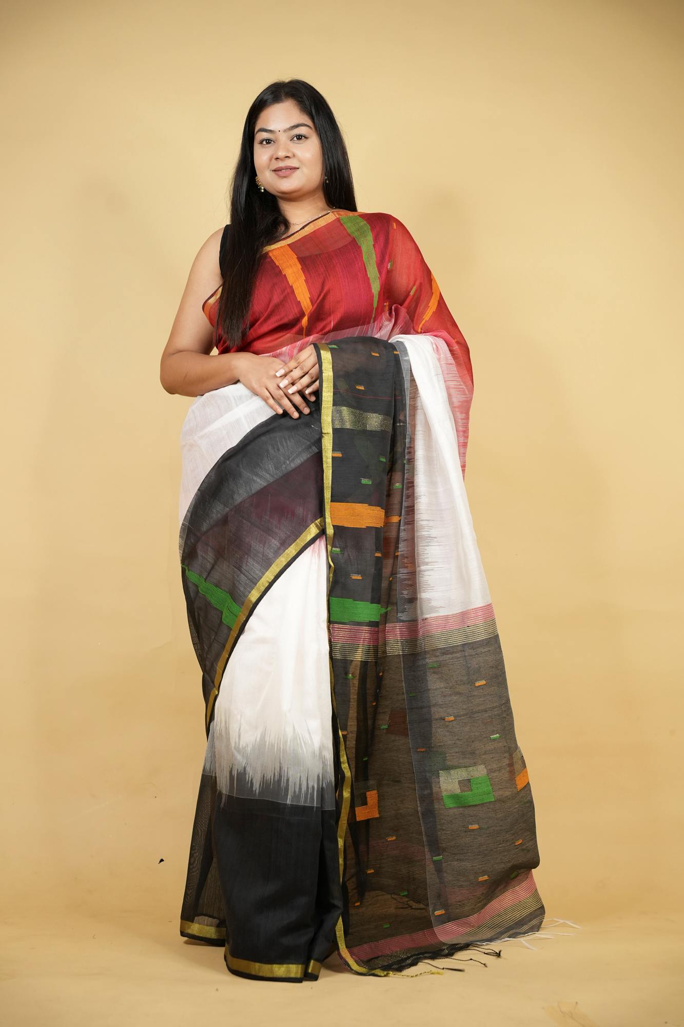 Cotton-Silk with Ganga Jamuna Border Ready To Wear Saree