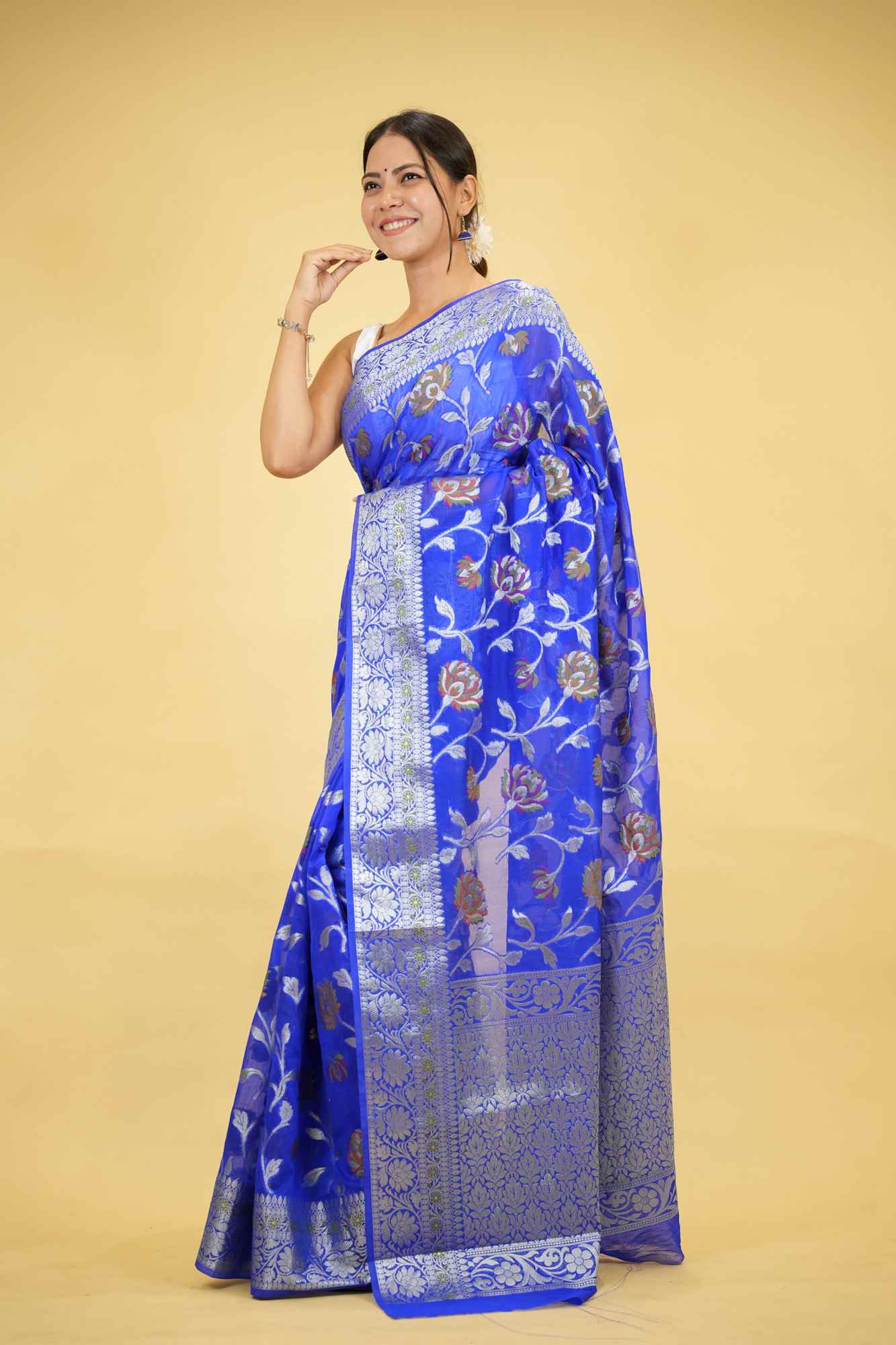 Georgette Silk with Zari Mina Jaal & Opulent Rich Pallu Ready To Wear Saree