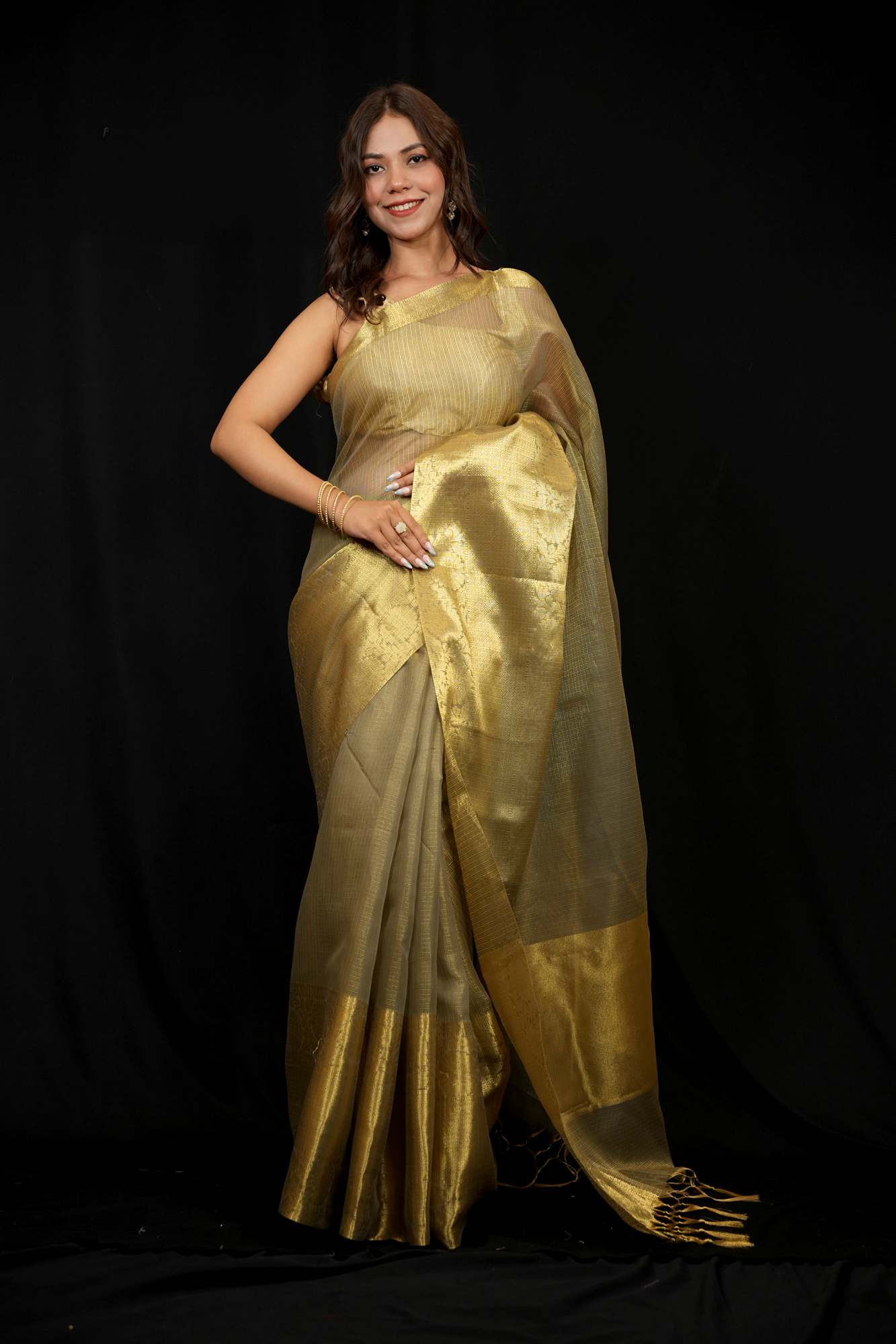 Banarasi Tissue Silk gold zari woven Ready To Wear Saree