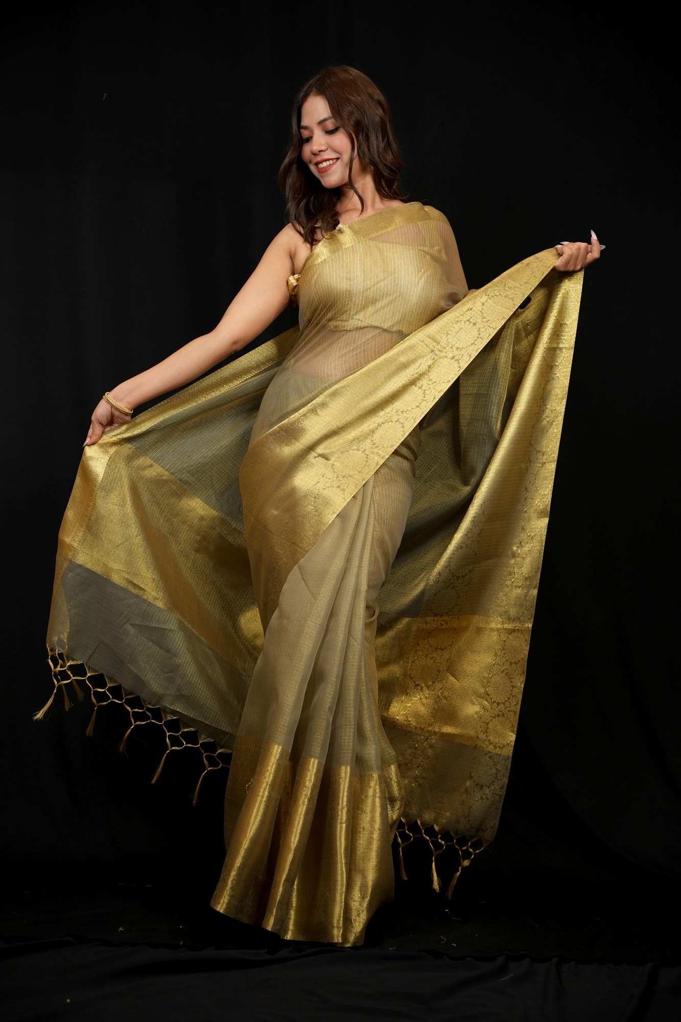 Banarasi Tissue Silk gold zari woven Ready To Wear Saree
