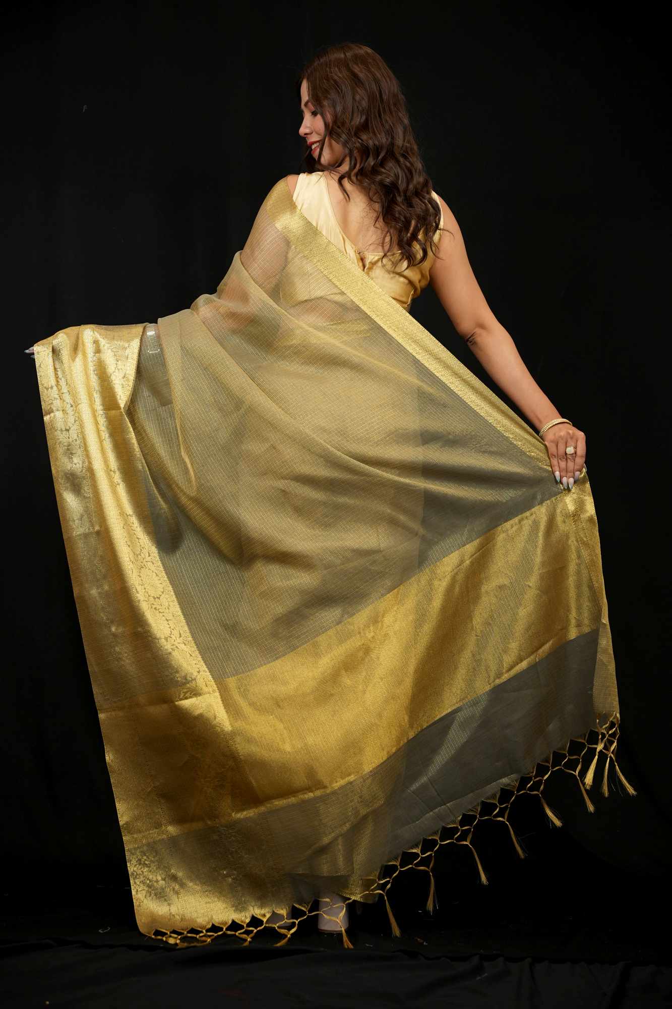 Banarasi Tissue Silk gold zari woven Ready To Wear Saree