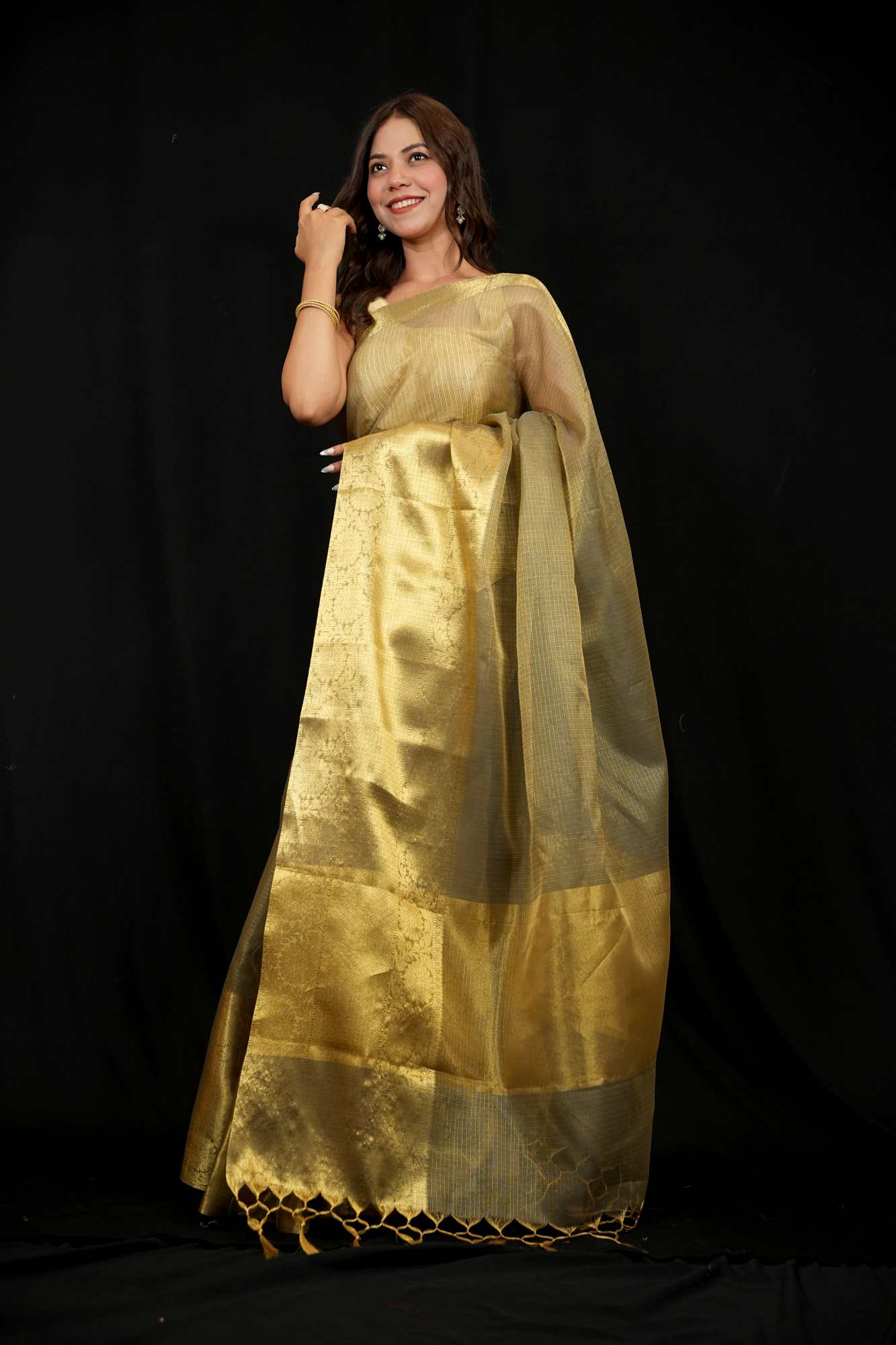 Banarasi Tissue Silk gold zari woven Ready To Wear Saree