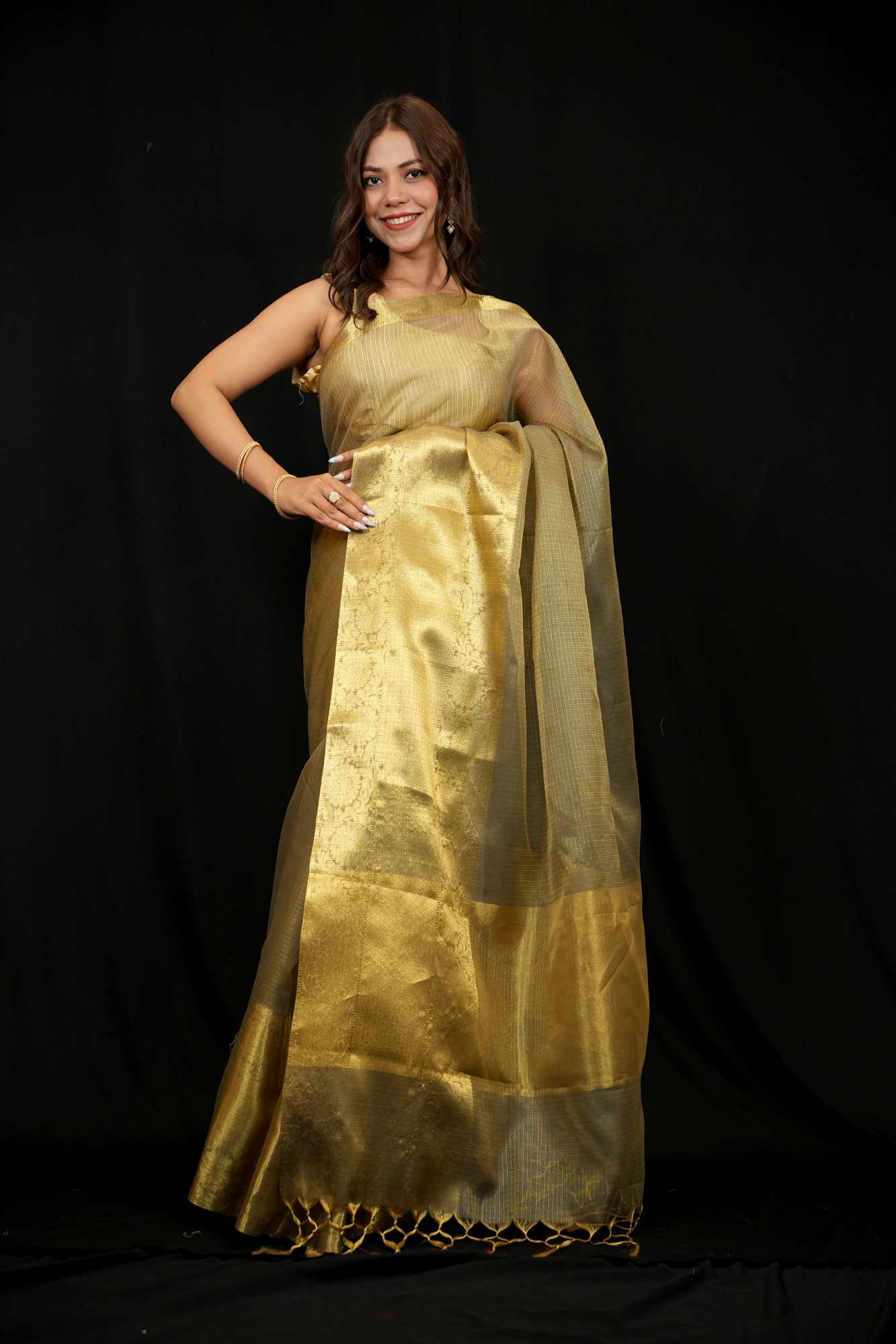 Banarasi Tissue Silk gold zari woven Ready To Wear Saree