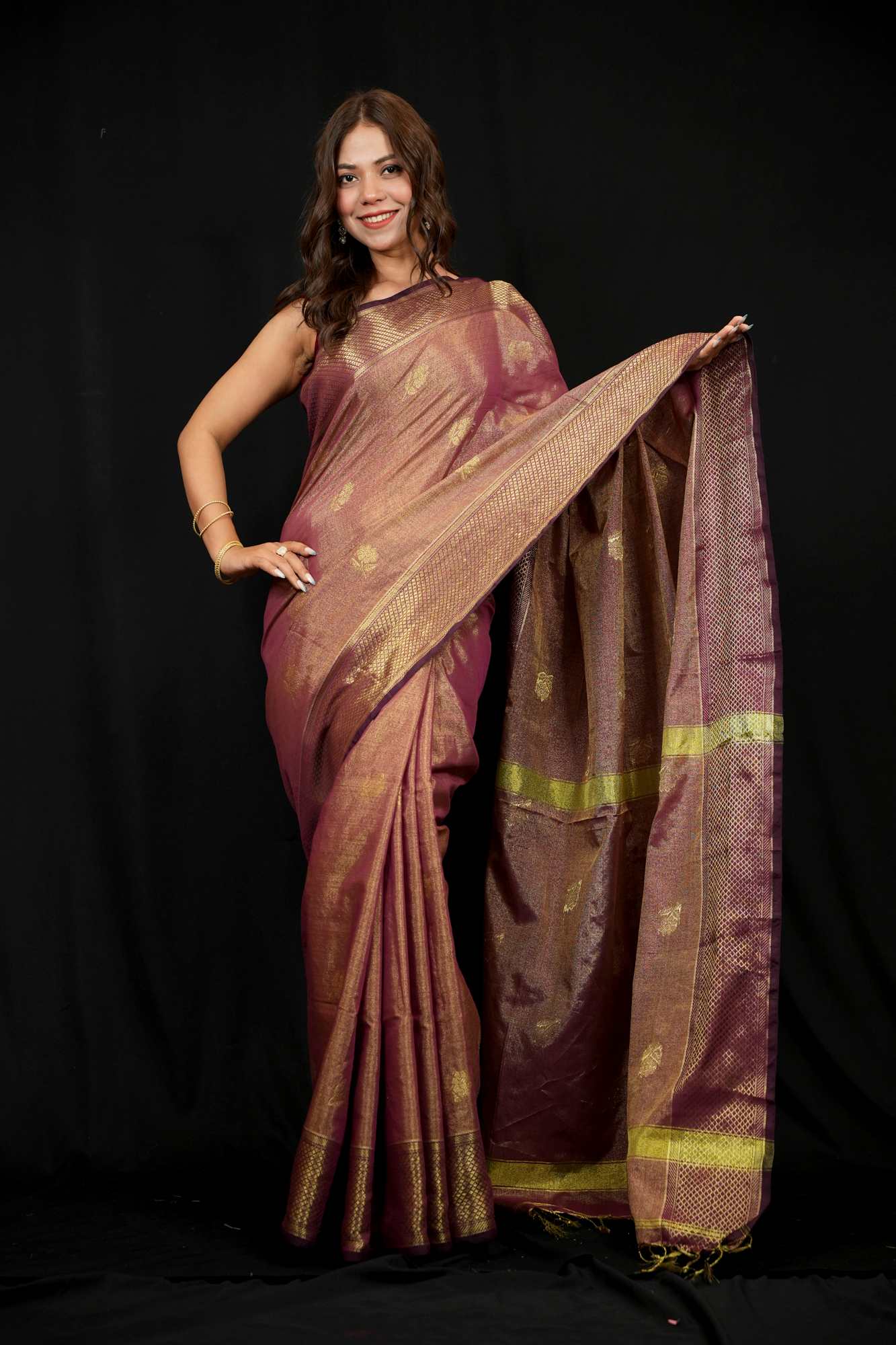 Maheswari Cotton All Over Zari weave Ready To Wear Saree