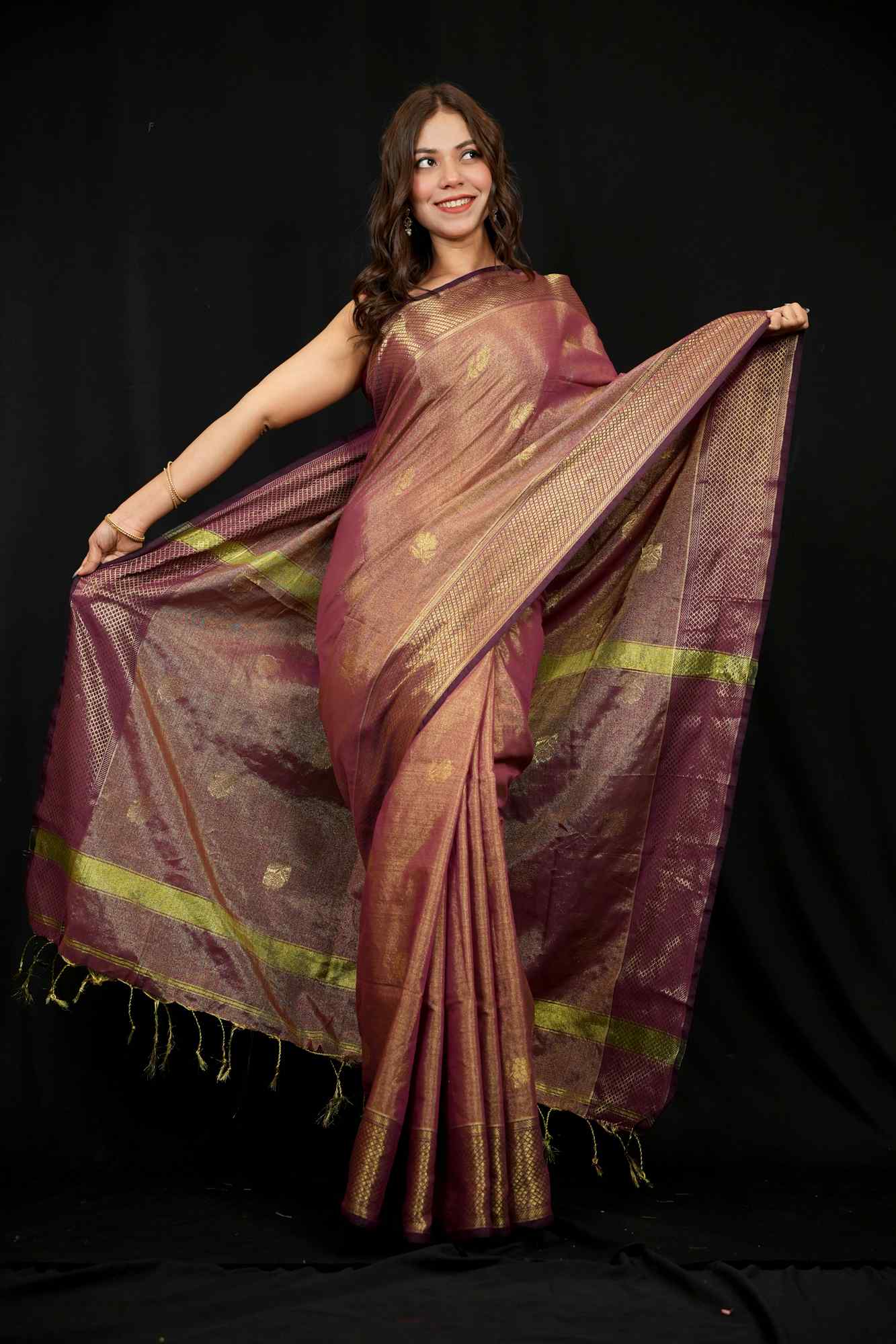 Maheswari Cotton All Over Zari weave Ready To Wear Saree