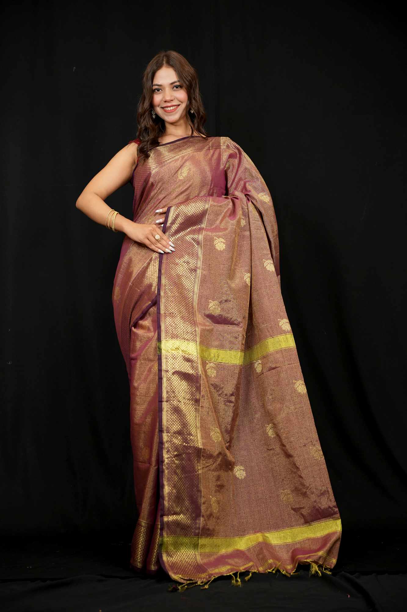 Maheswari Cotton All Over Zari weave Ready To Wear Saree