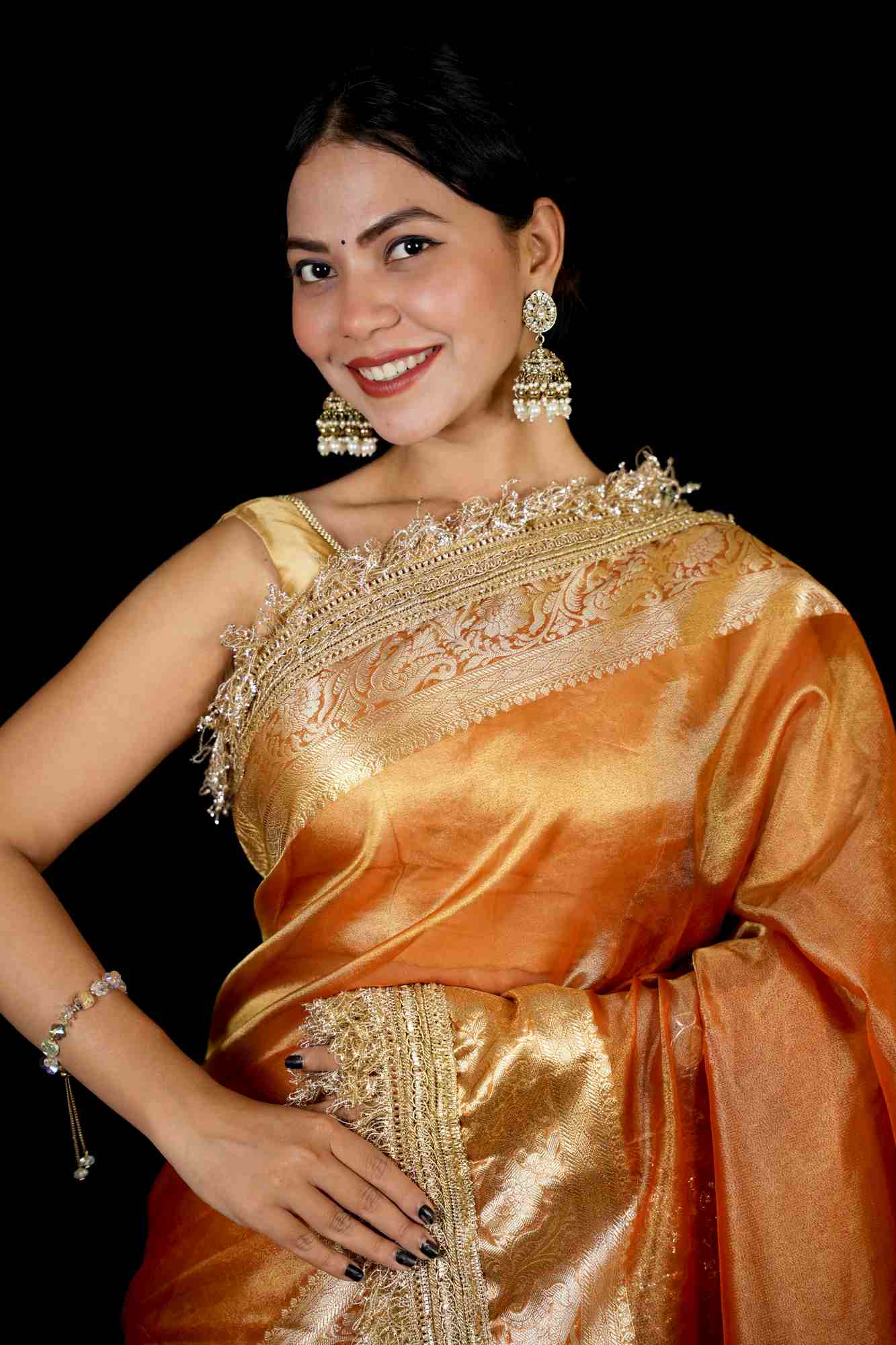 Beautiful Banarasi Tissue Silk with designer Lace Border & floral weaving Ready To Wear Saree