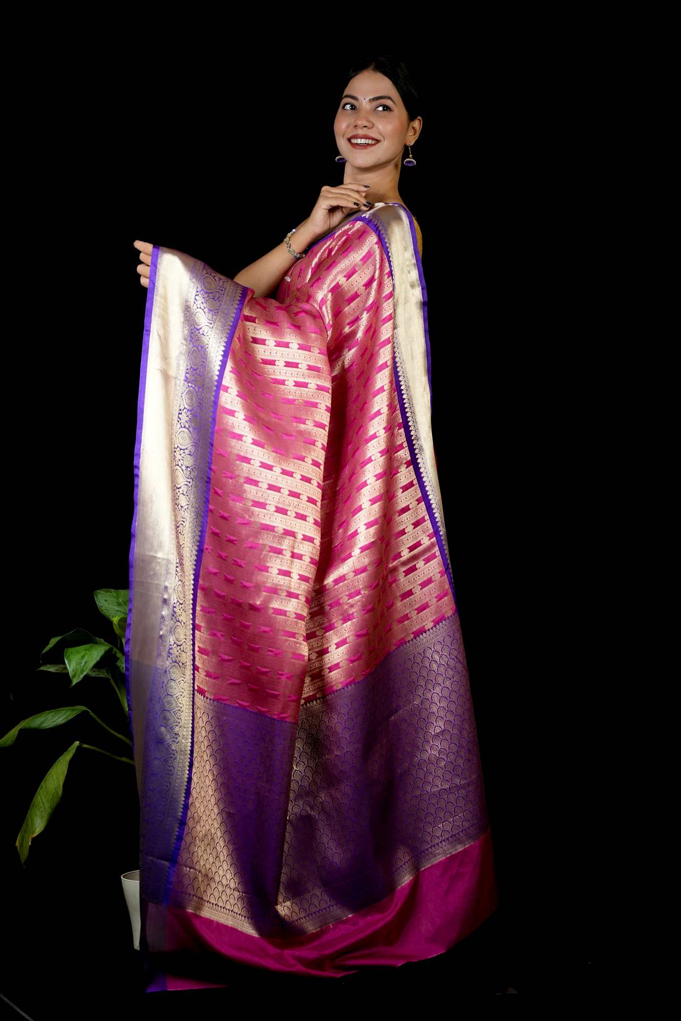 Banarasi with Golden Zari Motif weave and Grand Pallu Ready To Wear Saree