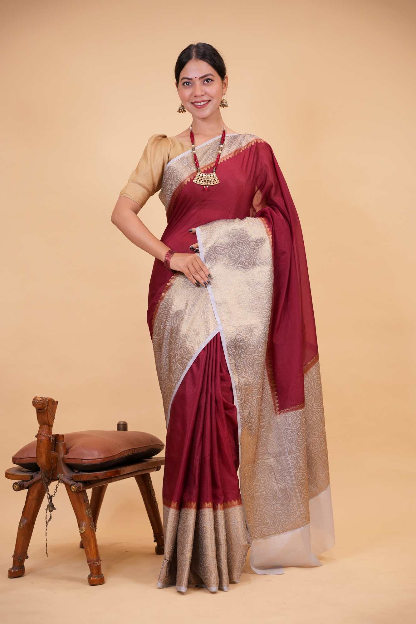 Soft Warm Silk with Intricate Zari Weaving, Broad Border & Classic Pallu Ready To Wear Saree