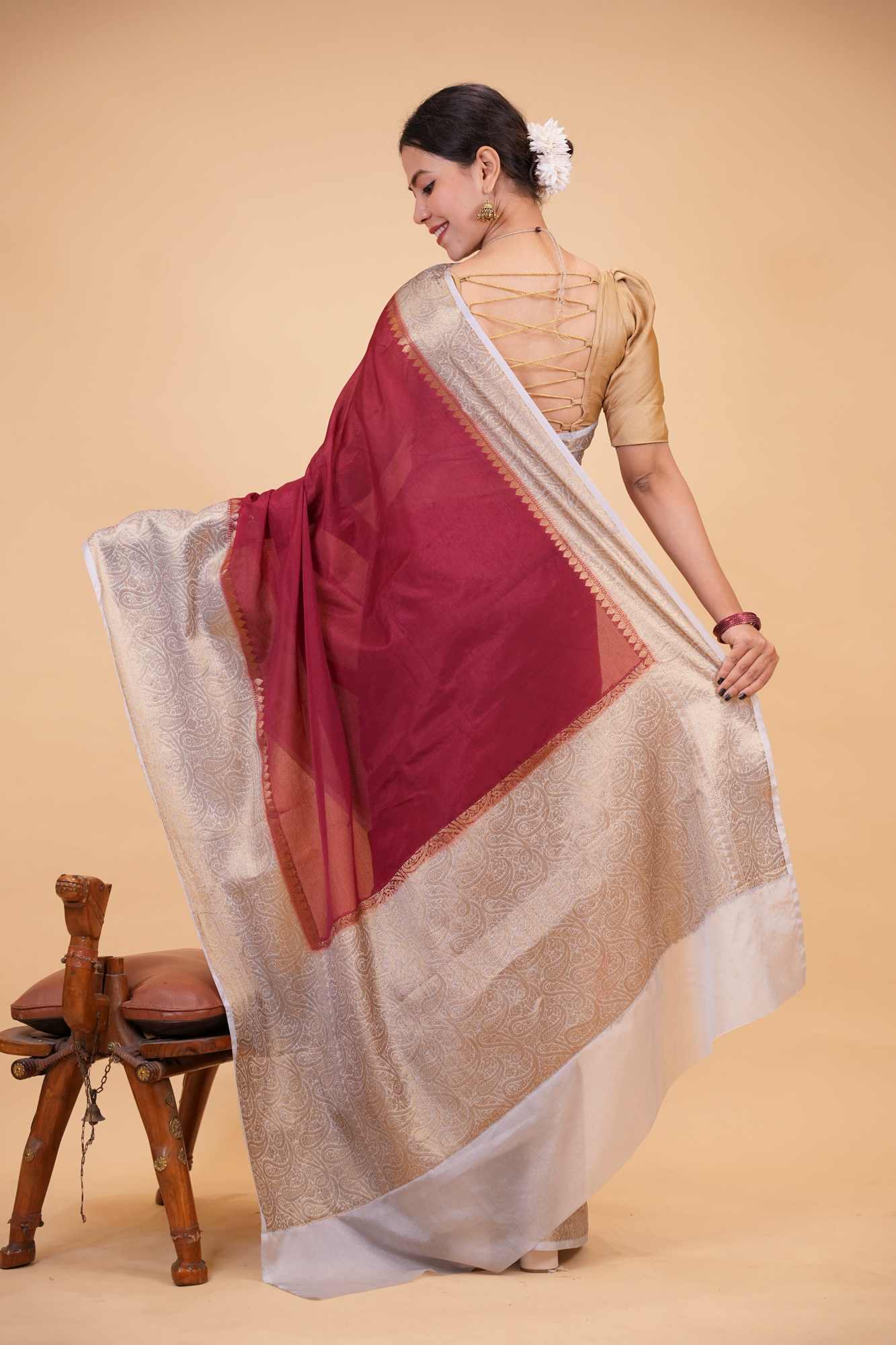 Soft Warm Silk with Intricate Zari Weaving, Broad Border & Classic Pallu Ready To Wear Saree