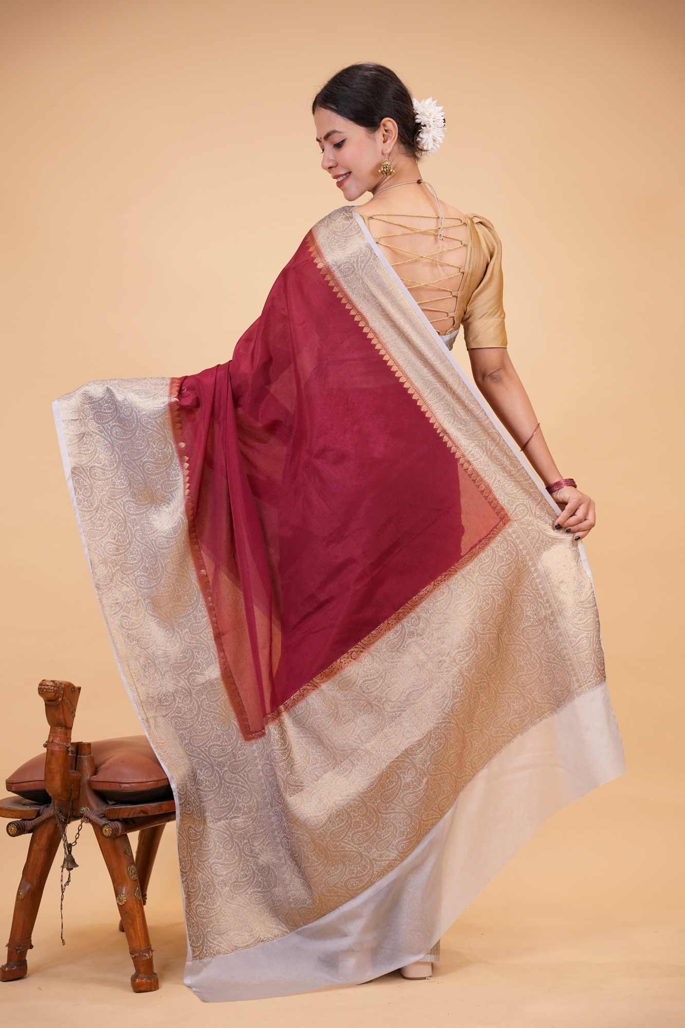 Soft Warm Silk with Intricate Zari Weaving, Broad Border & Classic Pallu Ready To Wear Saree