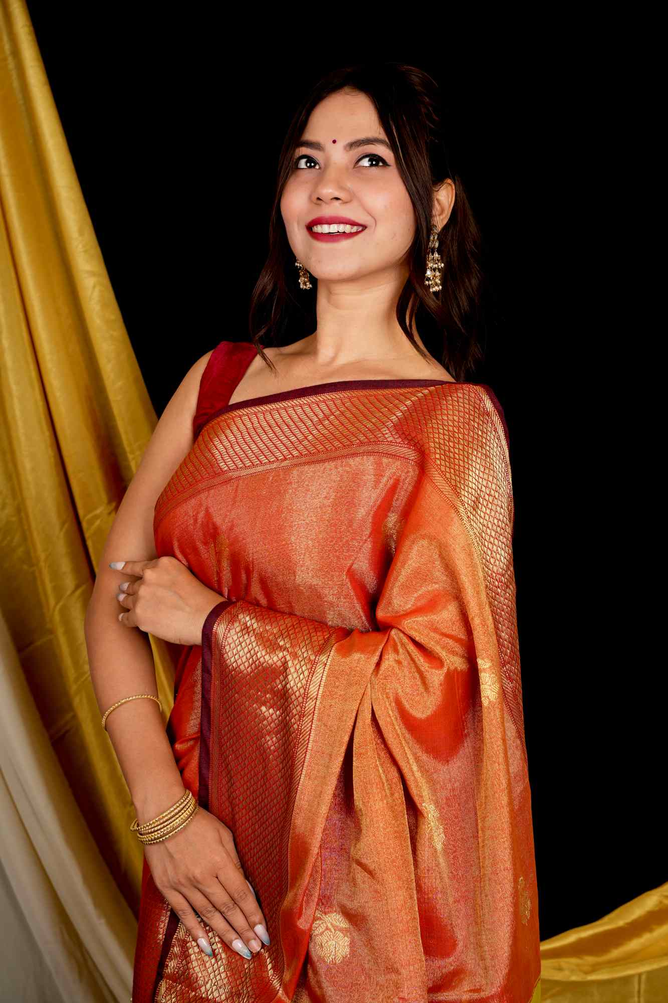 Maheshwari Cotton Silk All Over Buta Zari Work Border Ready To Wear Saree