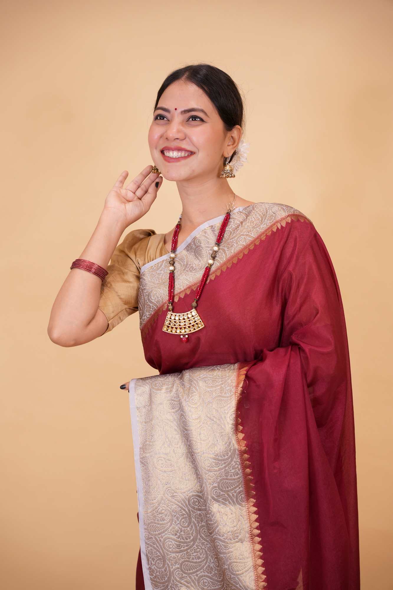 Soft Warm Silk with Intricate Zari Weaving, Broad Border & Classic Pallu Ready To Wear Saree