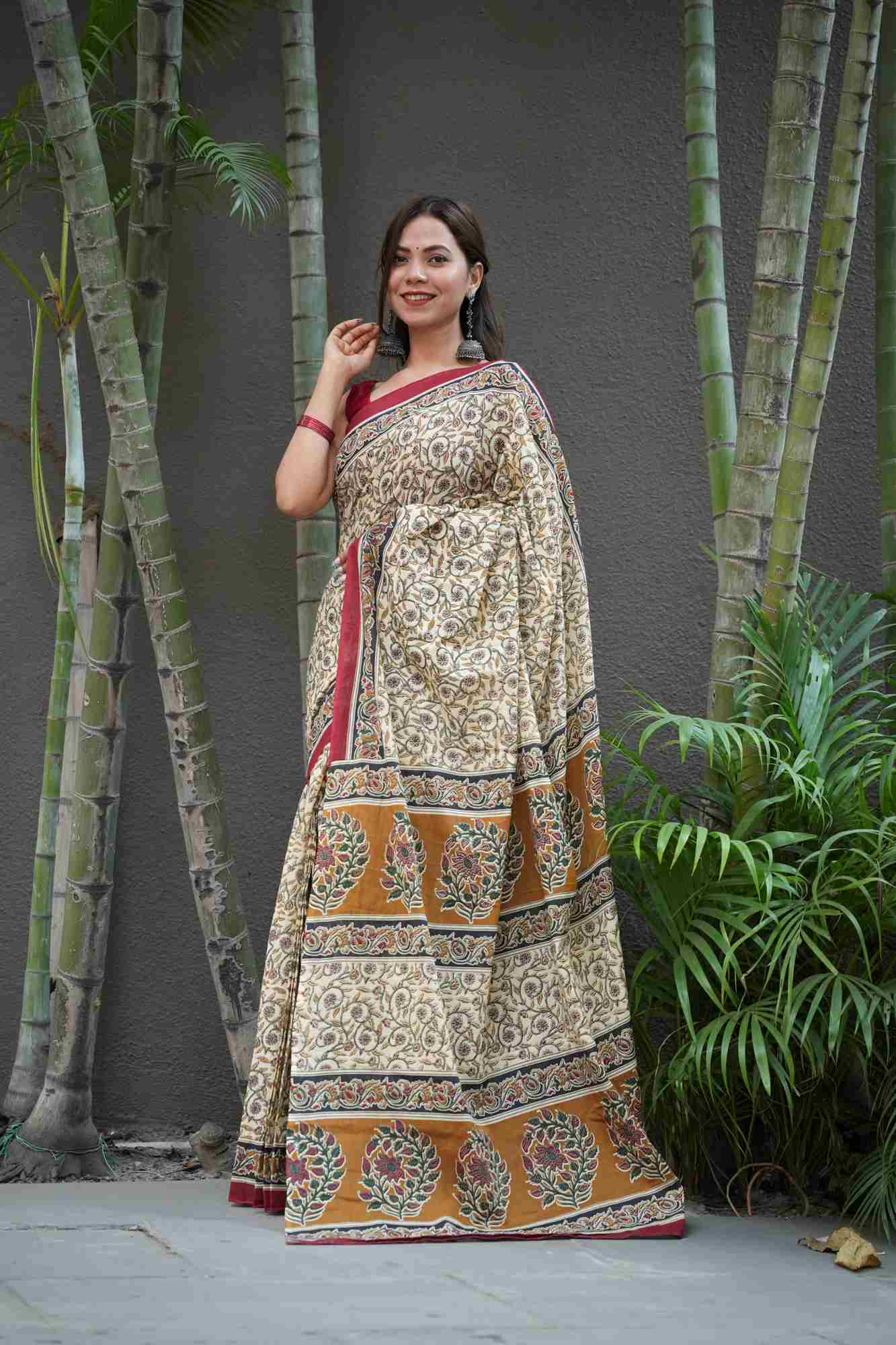 Mulmul Cotton with Green Contrast Pallu Ready to wear Saree