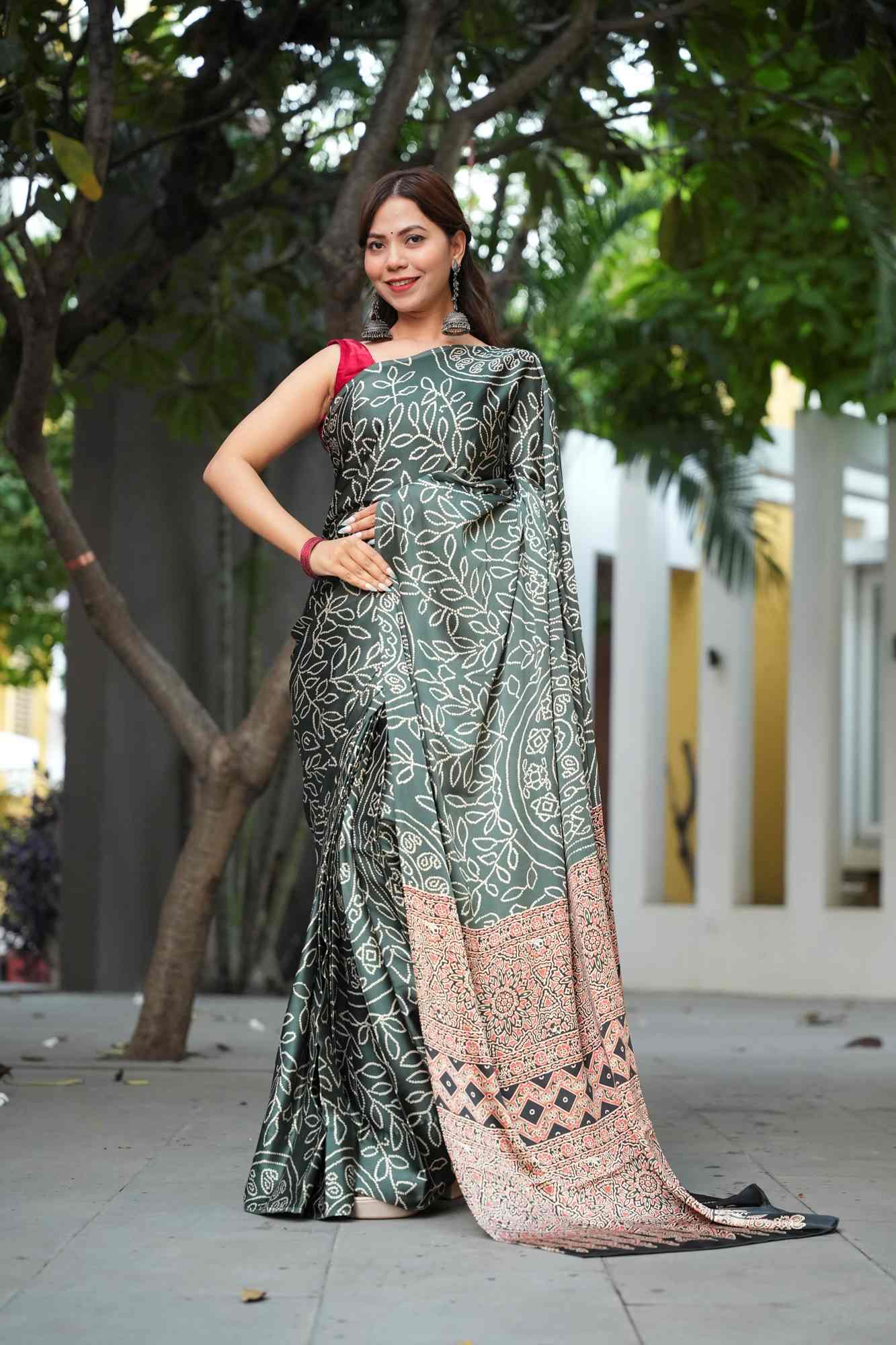 Soft Gajji with Intricate Patterns Ajrakh Detailing Ready To Wear Saree