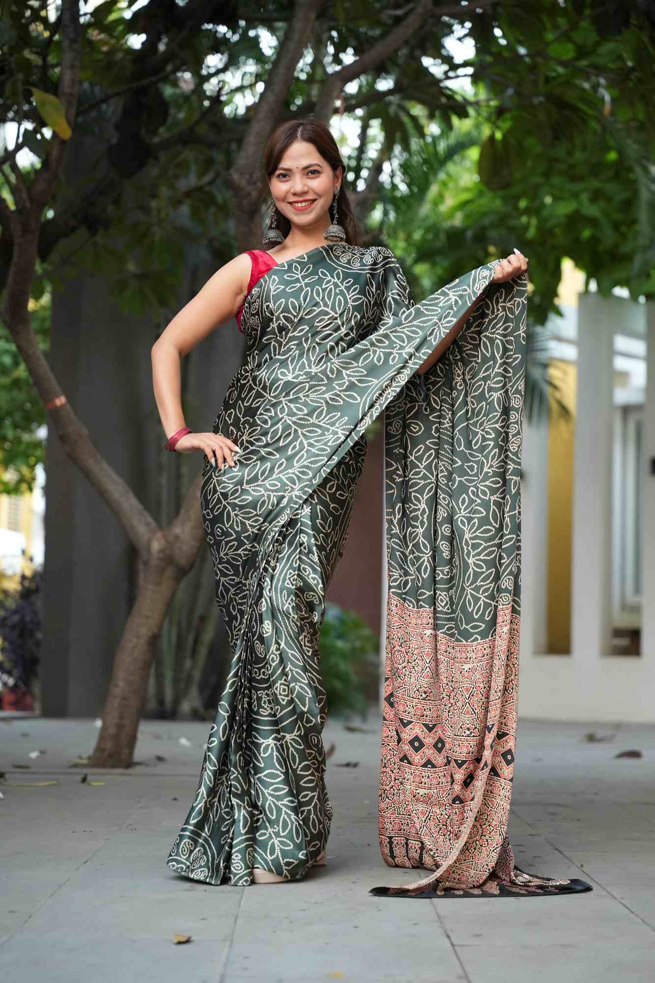 Soft Gajji with Intricate Patterns Ajrakh Detailing Ready To Wear Saree
