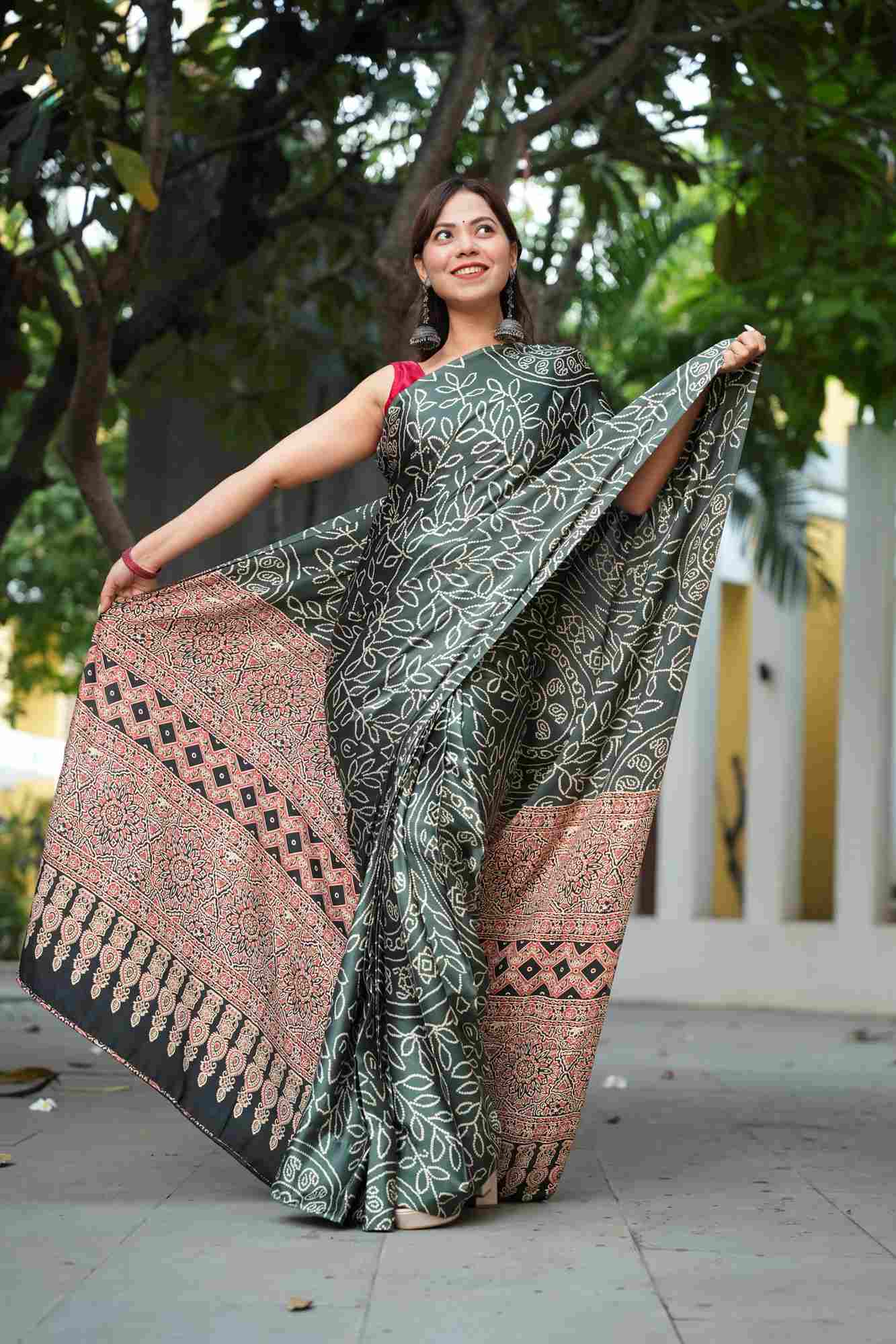 Soft Gajji with Intricate Patterns Ajrakh Detailing Ready To Wear Saree
