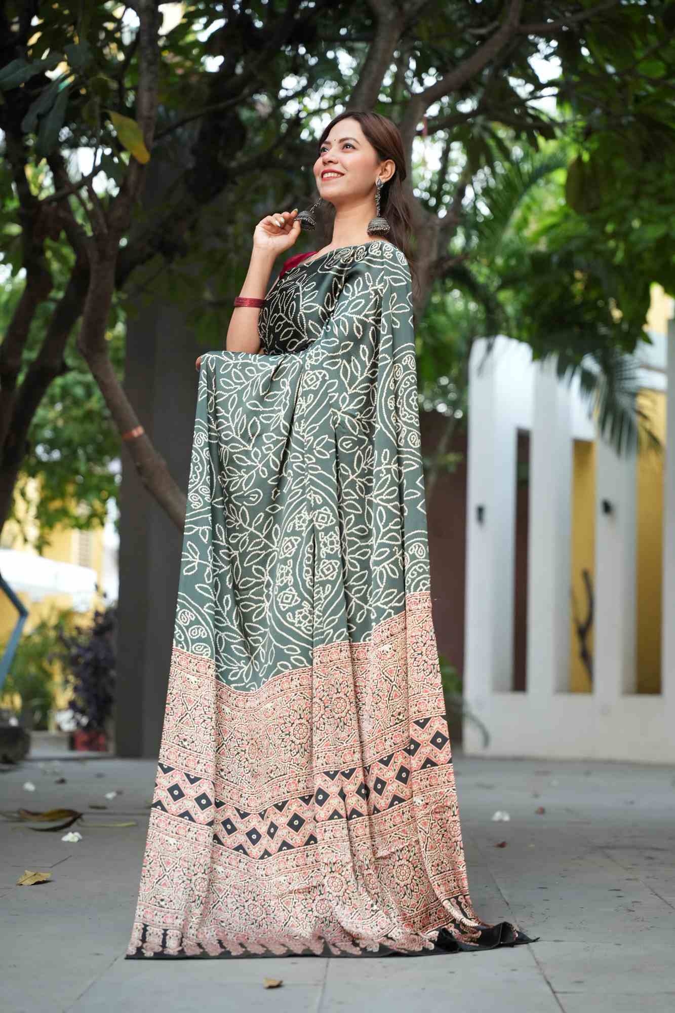 Soft Gajji with Intricate Patterns Ajrakh Detailing Ready To Wear Saree