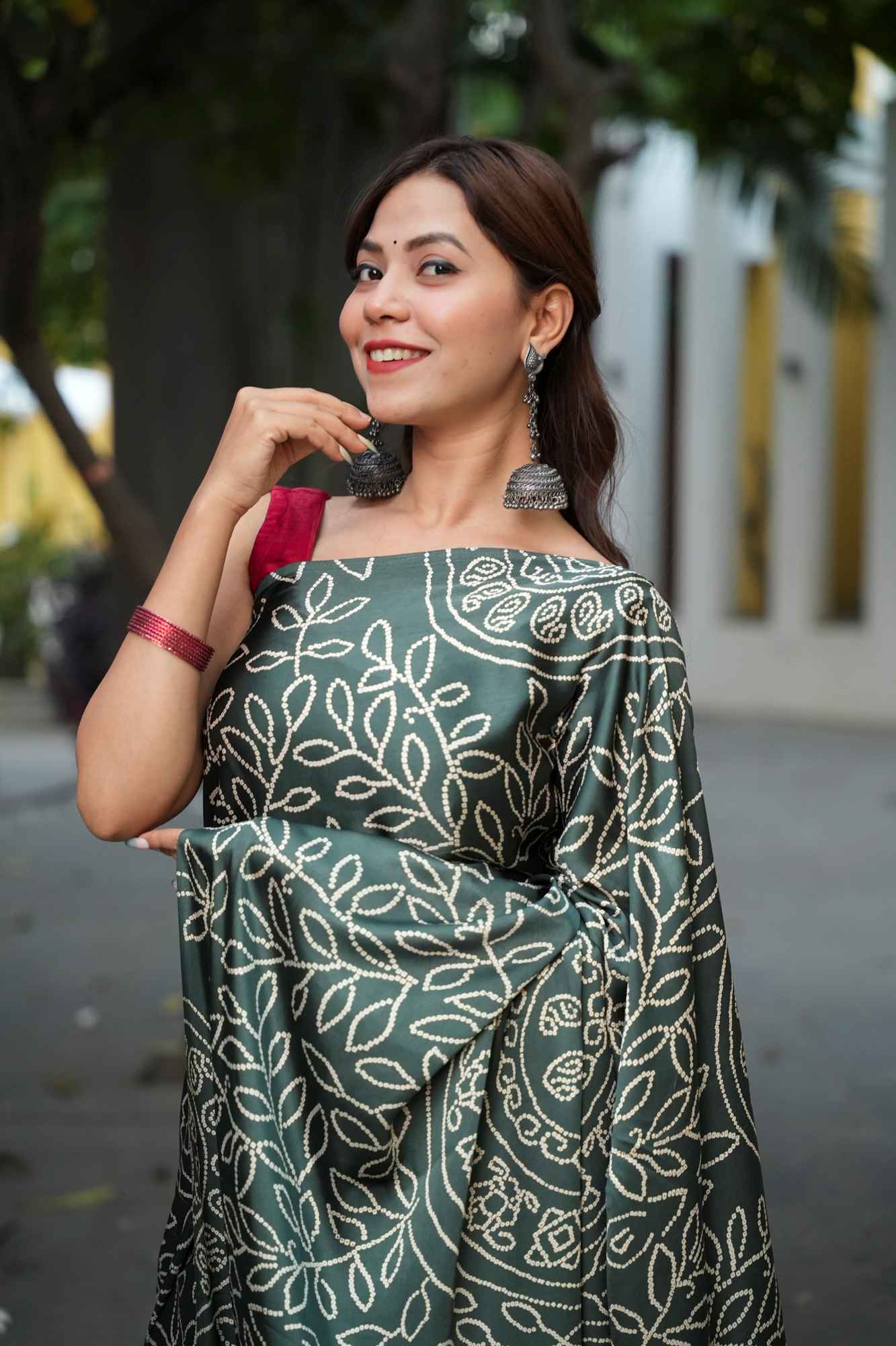 Soft Gajji with Intricate Patterns Ajrakh Detailing Ready To Wear Saree