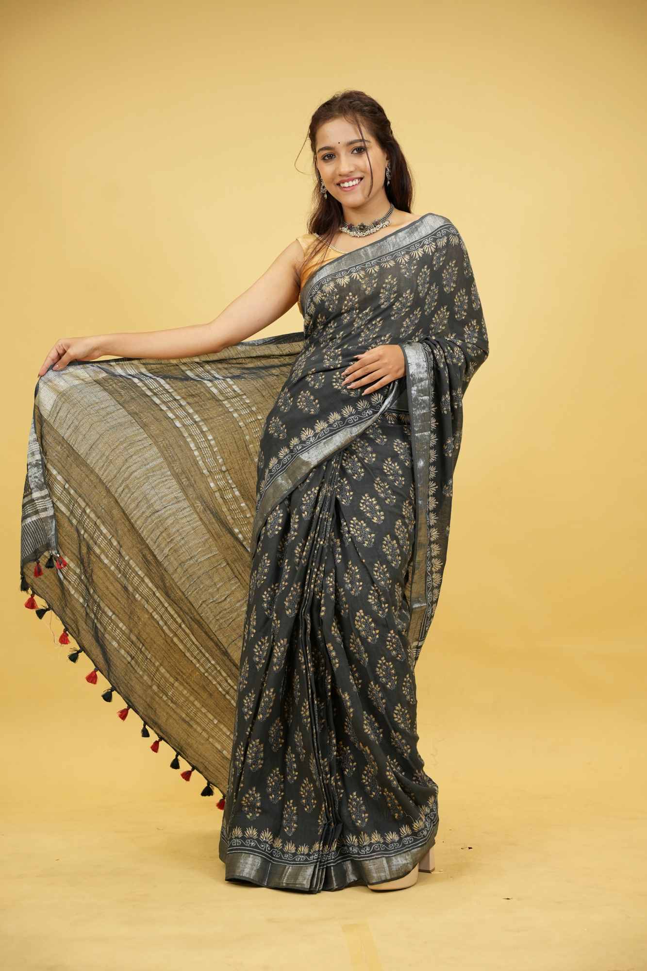 Jaipuri Sanganeri Linen Cotton Ready to Wear Saree