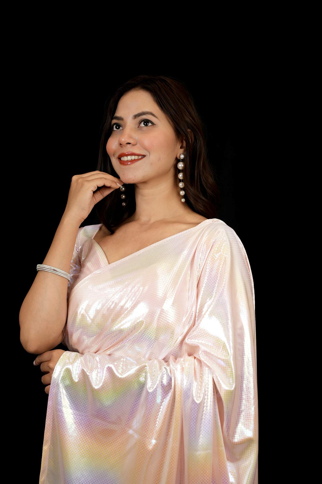 Metallic Rose Pink with Sculpted Blouse Ready To Wear Saree