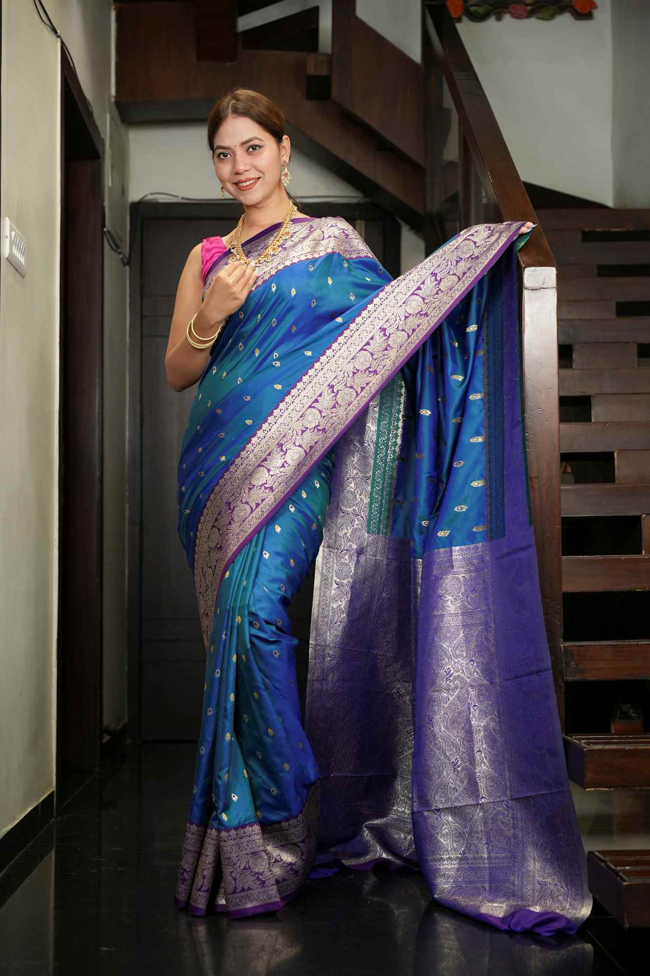 Uttar Dakshin milap - kanchi woven with banarasi buta weave prestitched saree