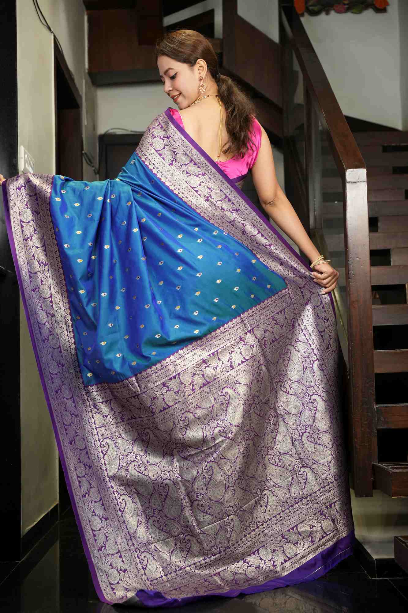 Uttar Dakshin milap - kanchi woven with banarasi buta weave prestitched saree