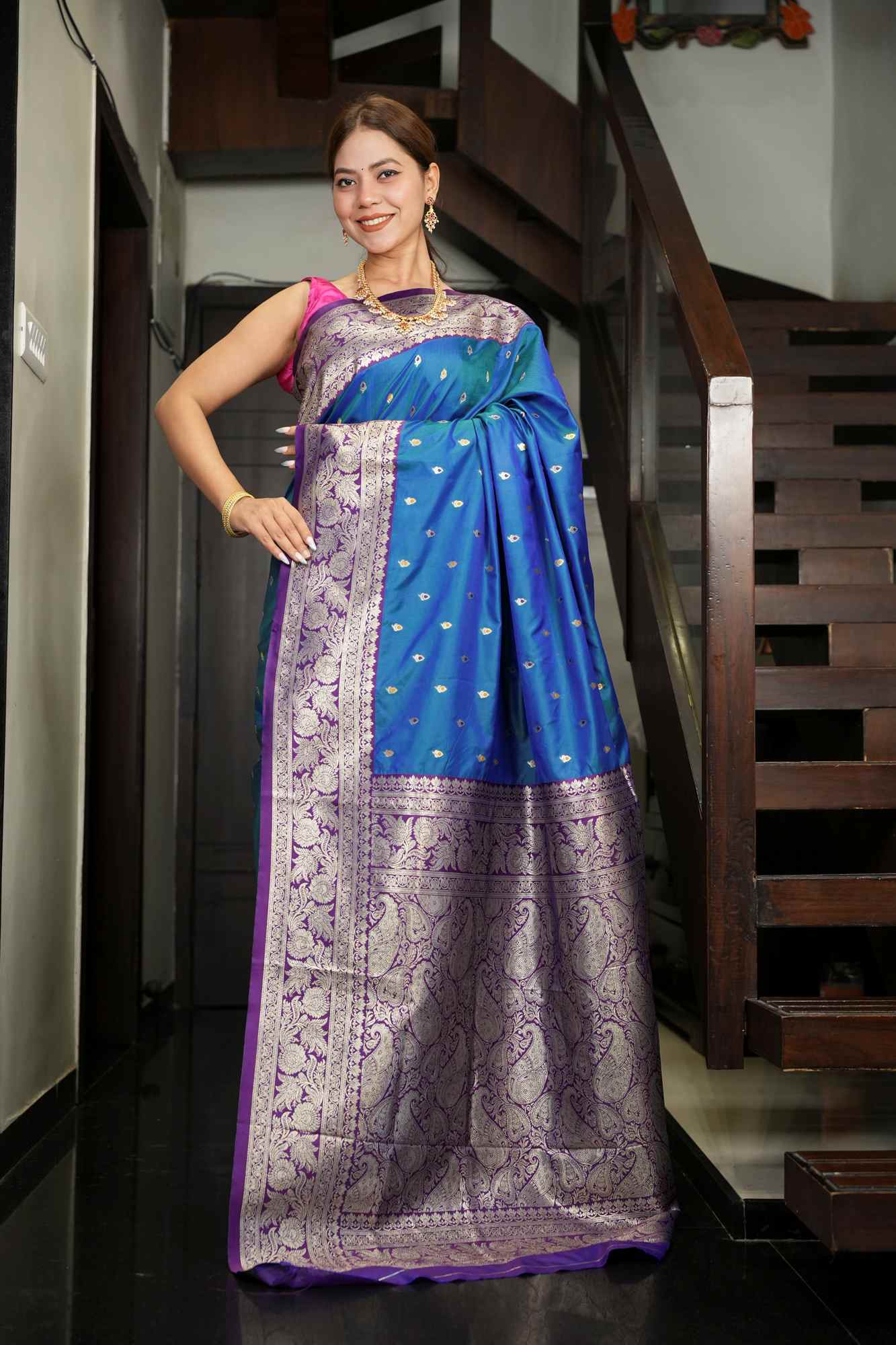 Uttar Dakshin milap - kanchi woven with banarasi buta weave prestitched saree