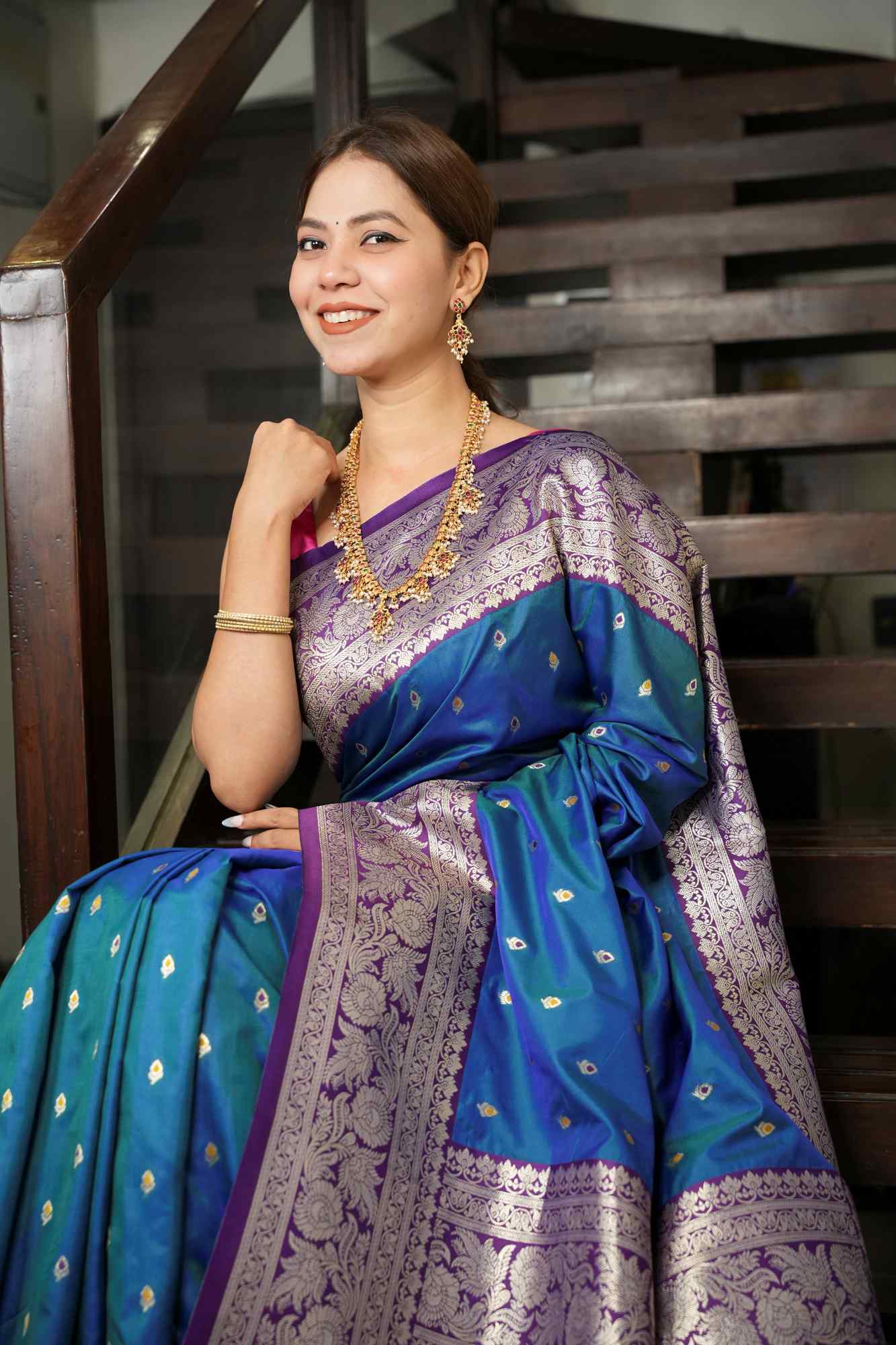 Uttar Dakshin milap - kanchi woven with banarasi buta weave prestitched saree