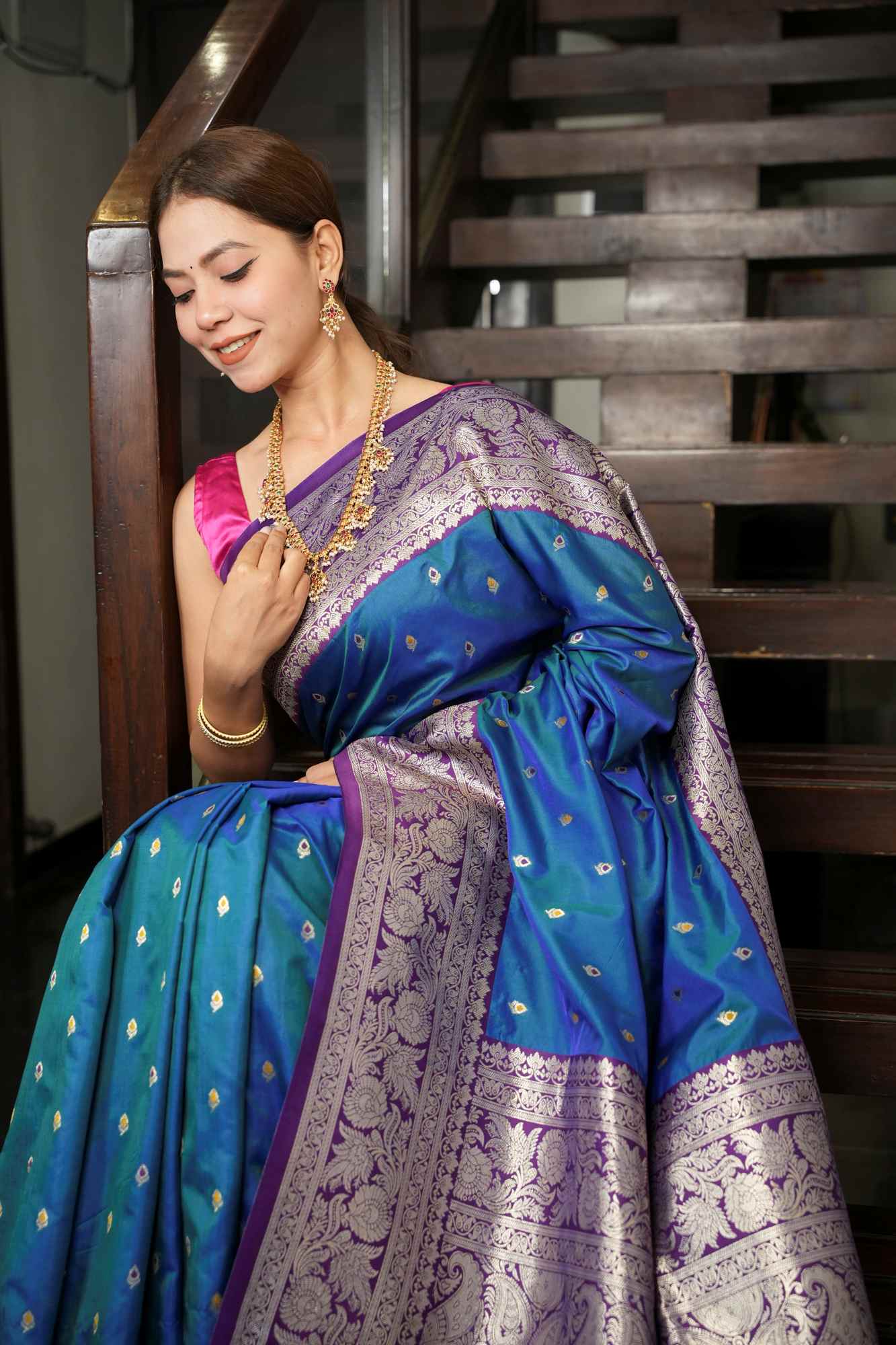 Uttar Dakshin milap - kanchi woven with banarasi buta weave prestitched saree