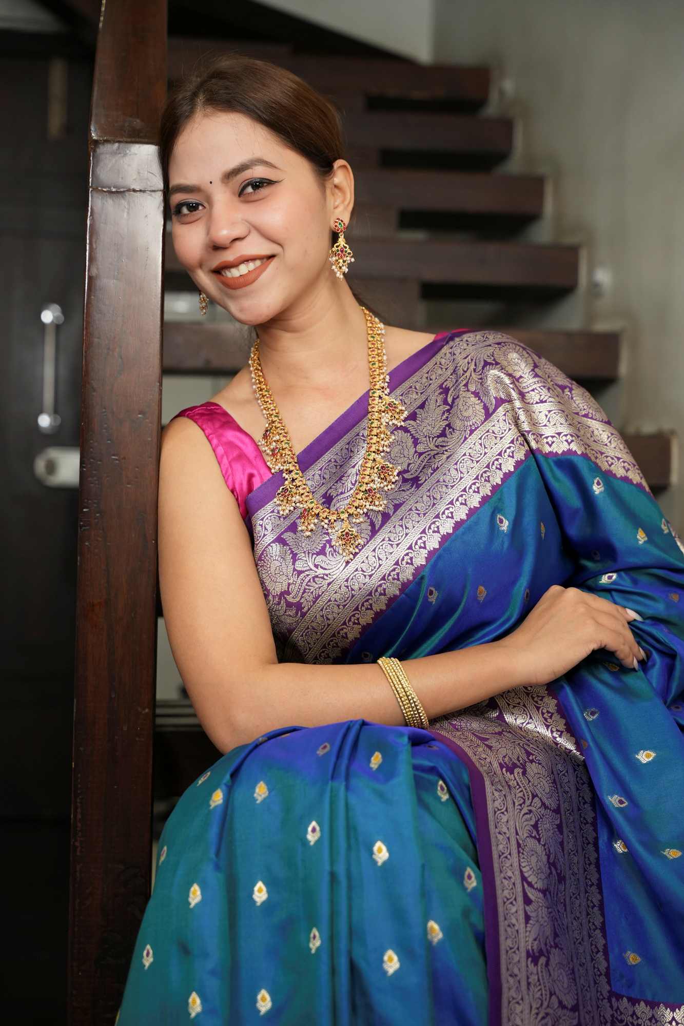 Uttar Dakshin milap - kanchi woven with banarasi buta weave prestitched saree