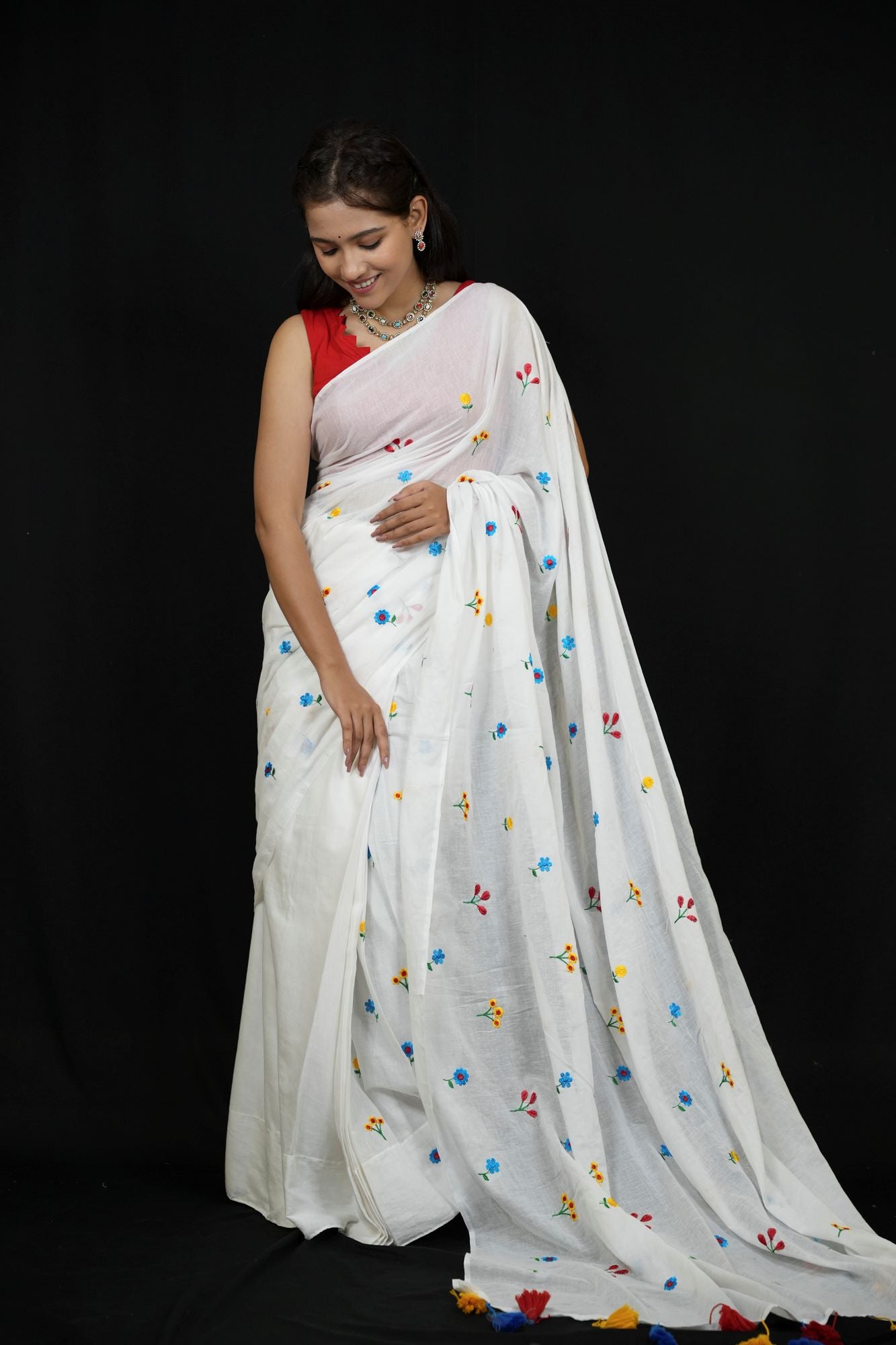 Mulmul Cotton with Embroidery Ready to wear Saree