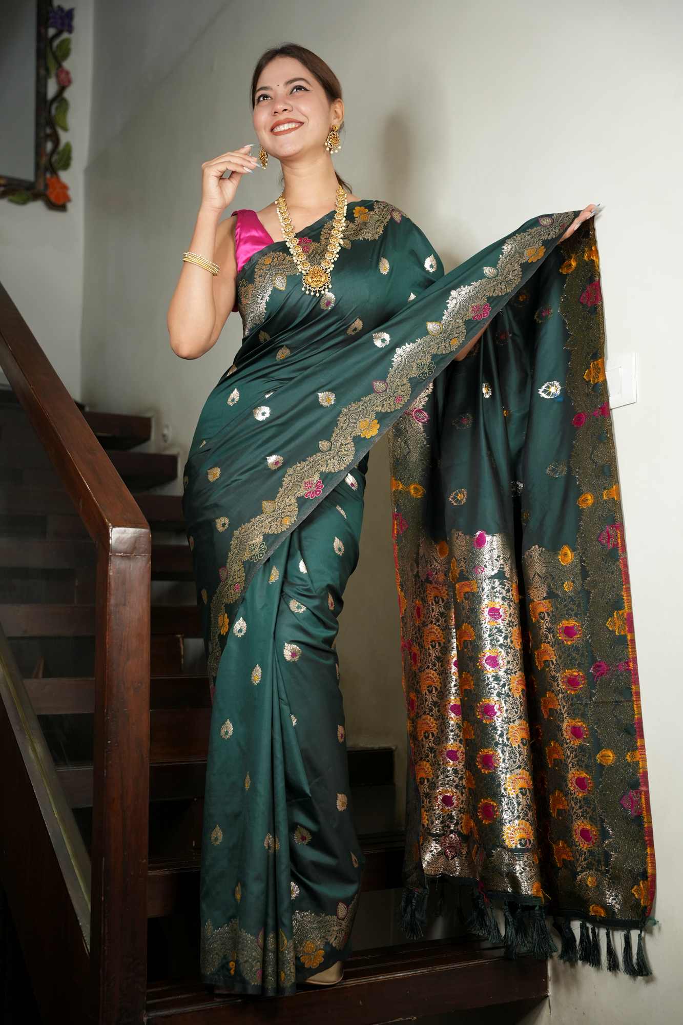 Banarasi Meena All Over Zari Work Border Ready To Wear Saree