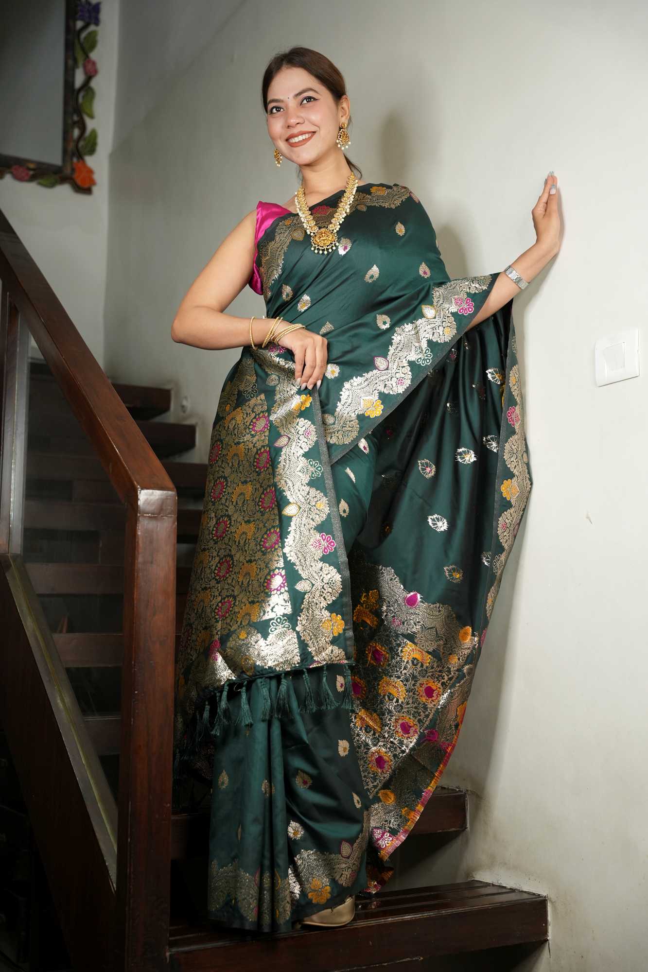 Banarasi Meena All Over Zari Work Border Ready To Wear Saree