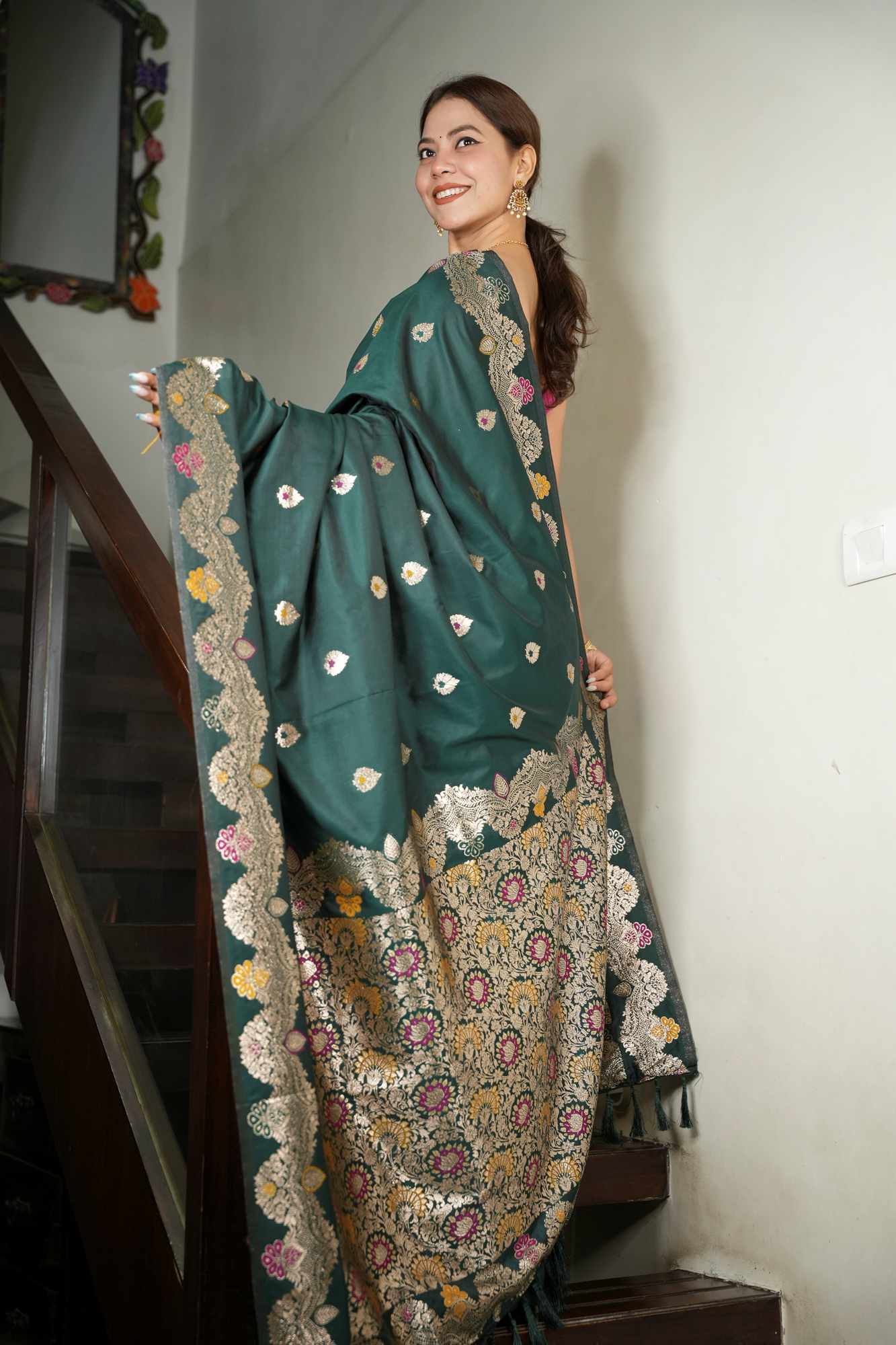 Banarasi Meena All Over Zari Work Border Ready To Wear Saree