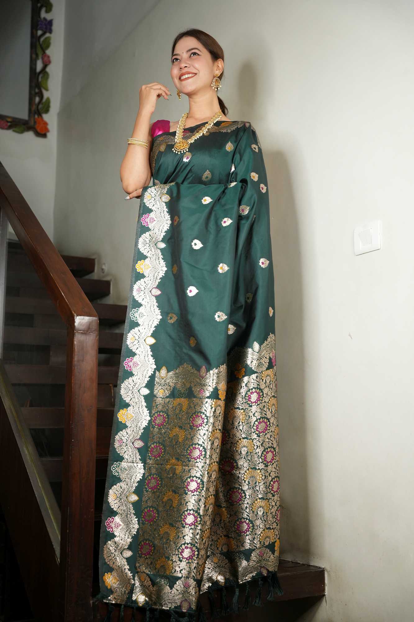 Banarasi Meena All Over Zari Work Border Ready To Wear Saree