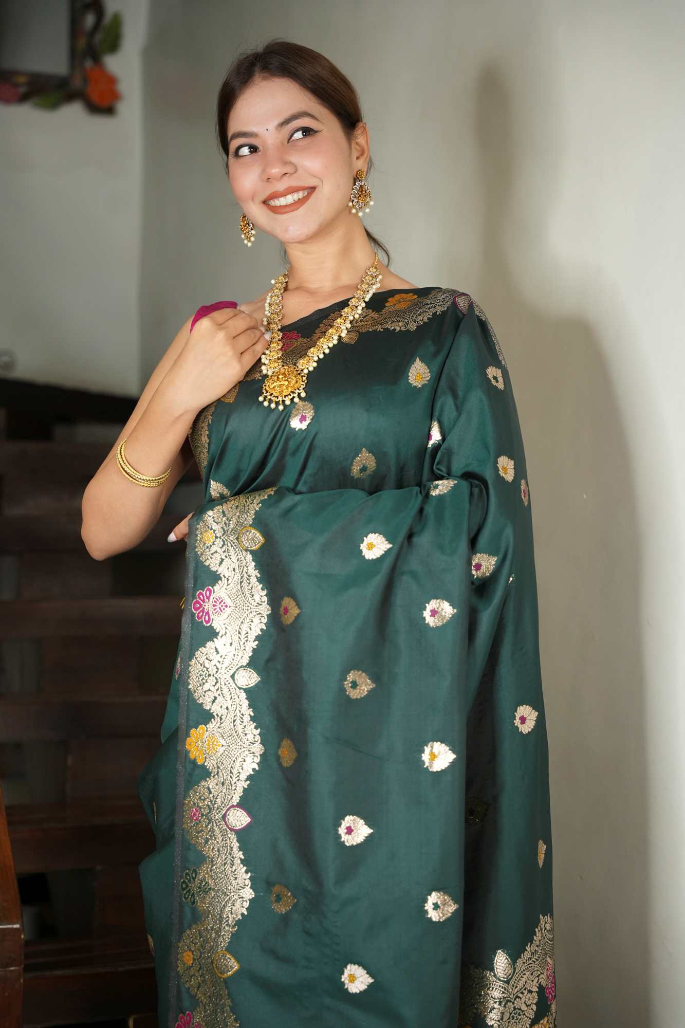 Banarasi Meena All Over Zari Work Border Ready To Wear Saree