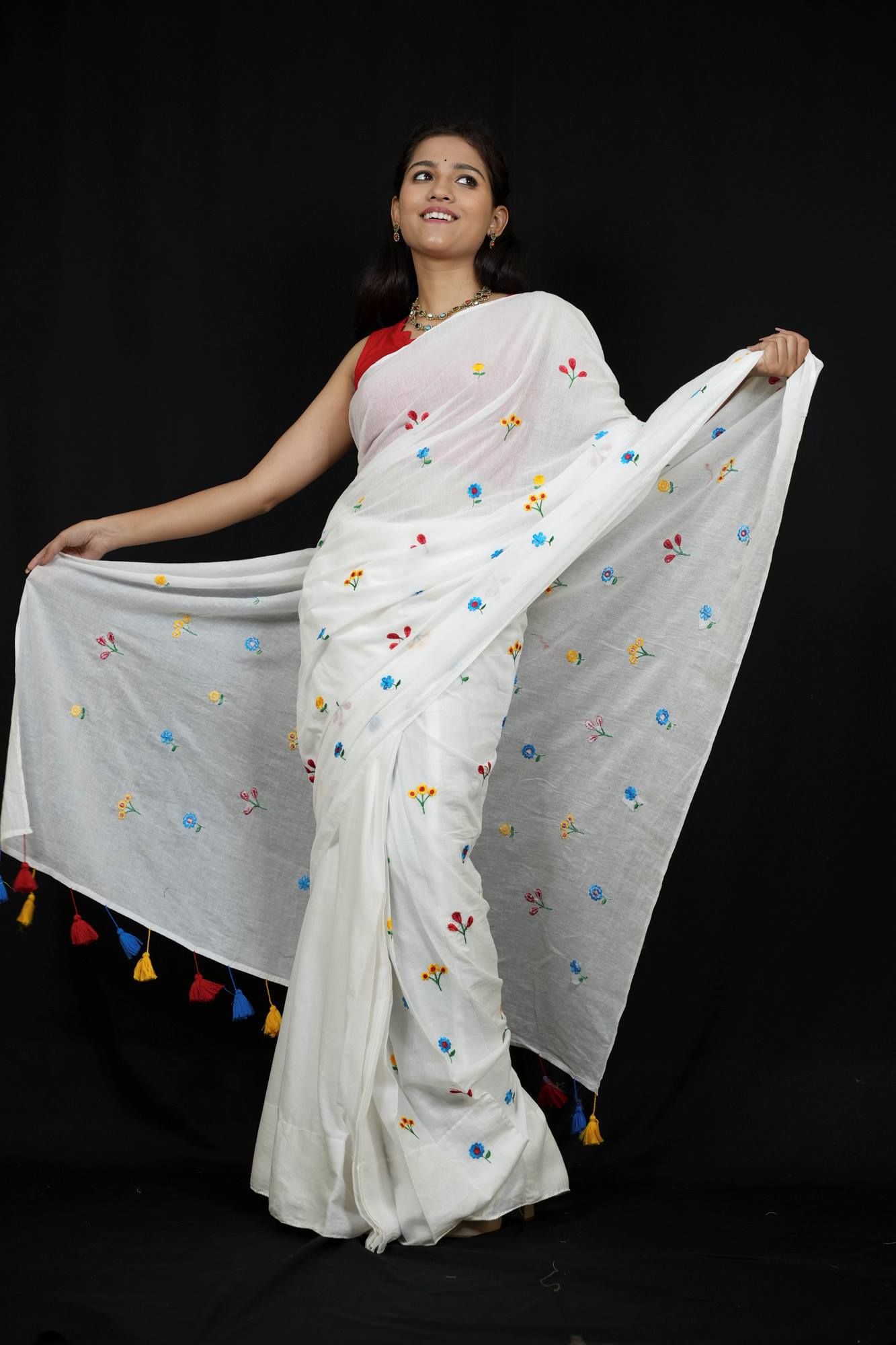 Mulmul Cotton with Embroidery Ready to wear Saree
