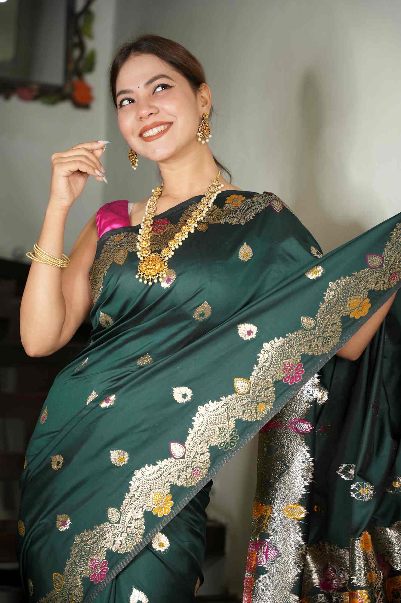 Banarasi Meena All Over Zari Work Border Ready To Wear Saree