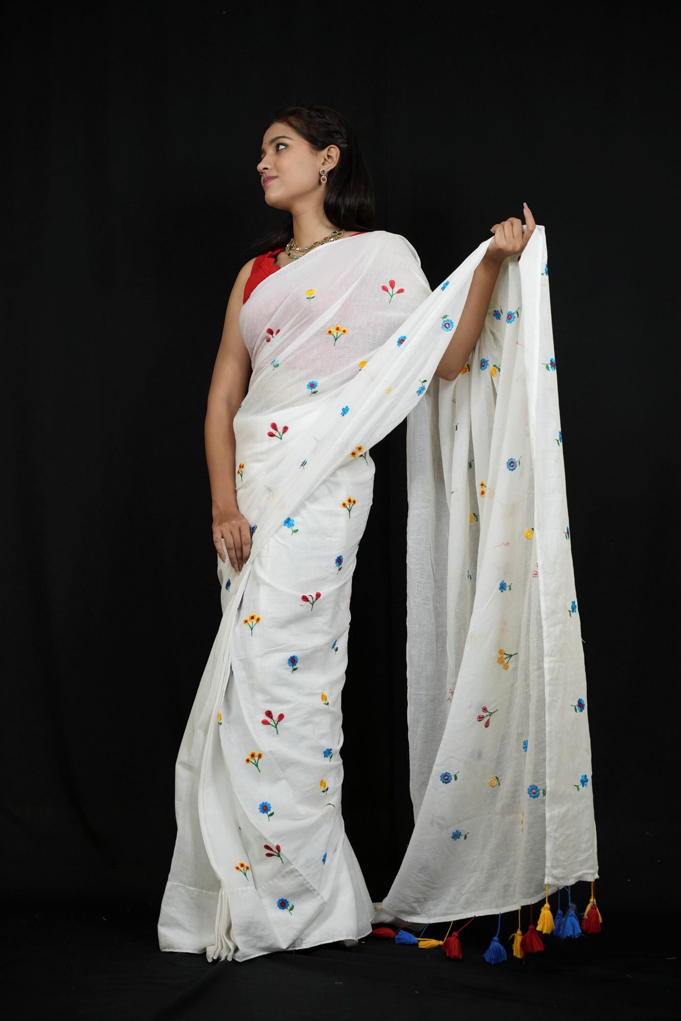 Mulmul Cotton with Embroidery Ready to wear Saree